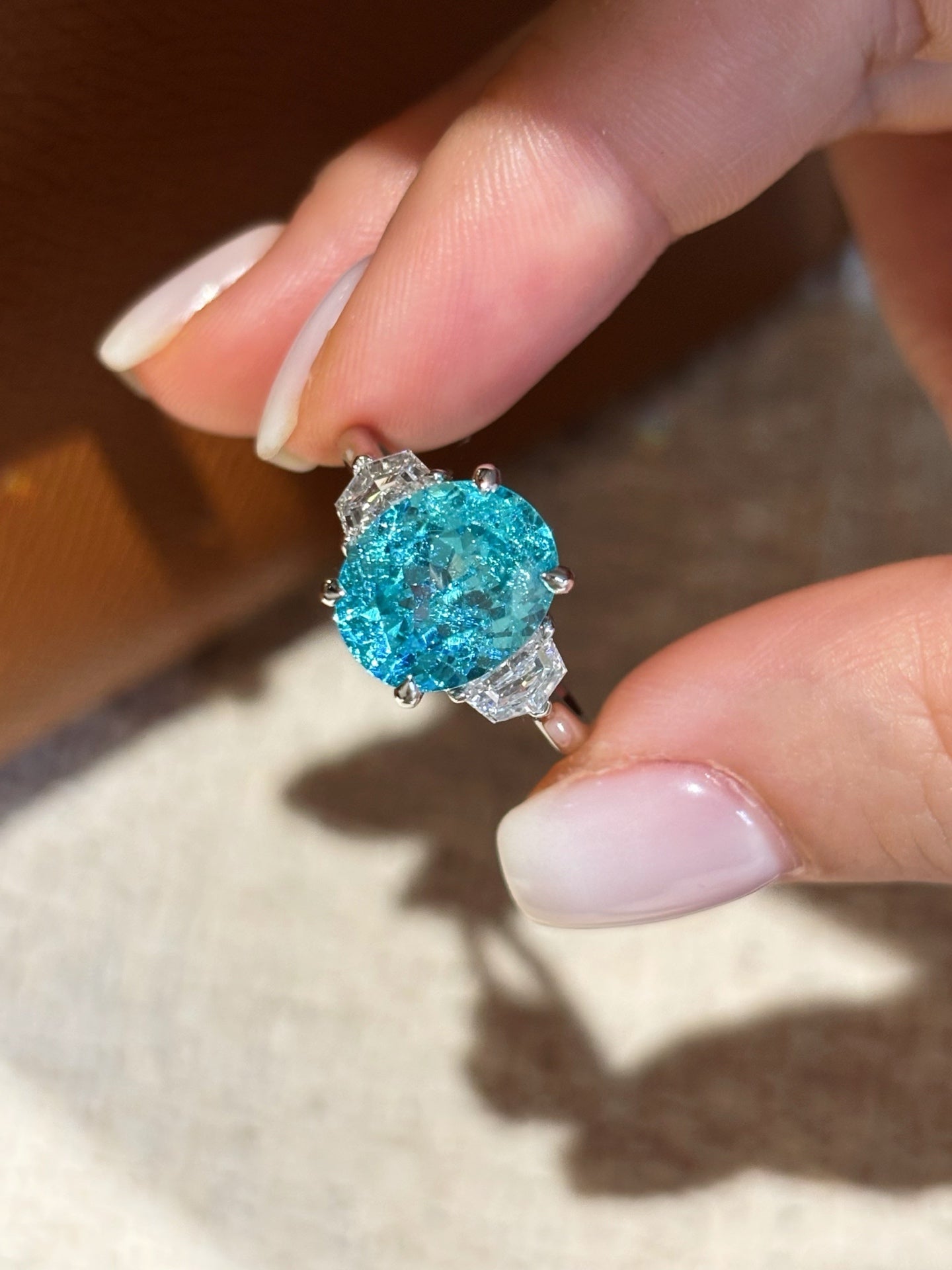 6.35ct 6.17g Stunning Neon Blue Paraiba Ring with Diamond Accents | Lab-Grown Luxury