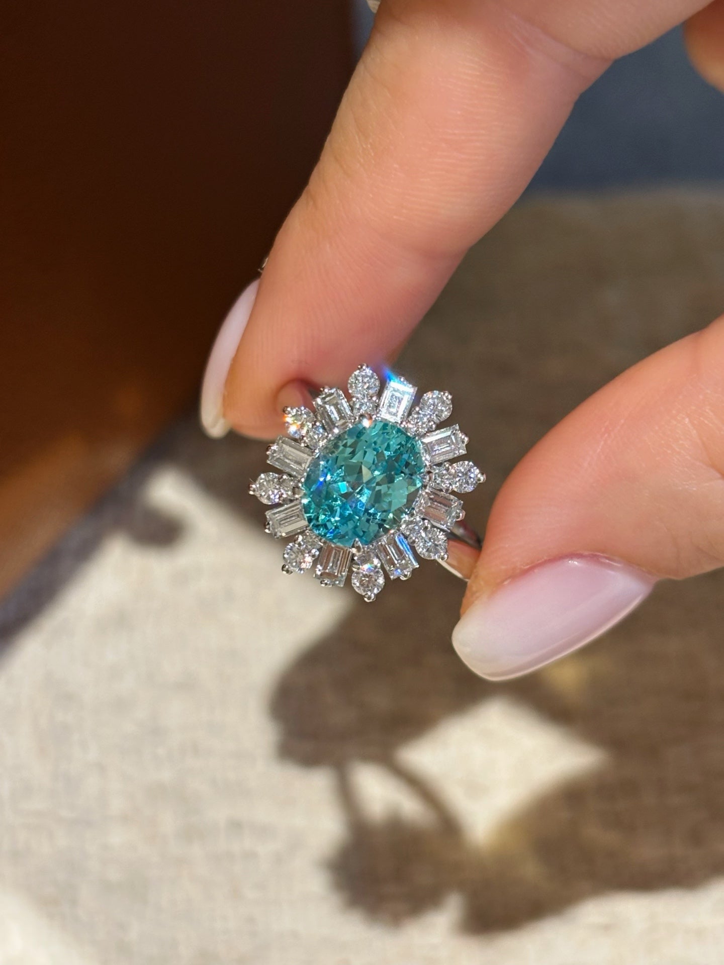 Lab Grown Paraiba Tourmaline Sunburst Ring | Everyday Elegance & Timeless Gifting | 18K White Gold
