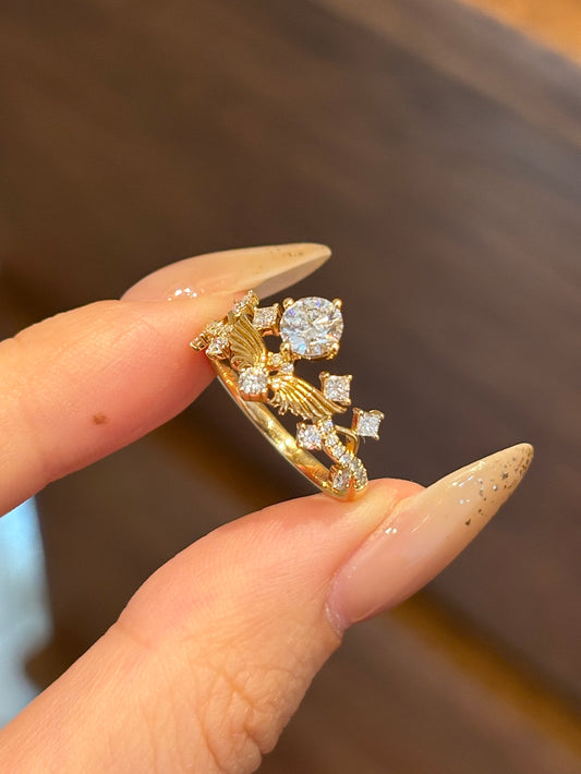 Lab Grown Diamond Wing Statement Ring | 18K Yellow Gold