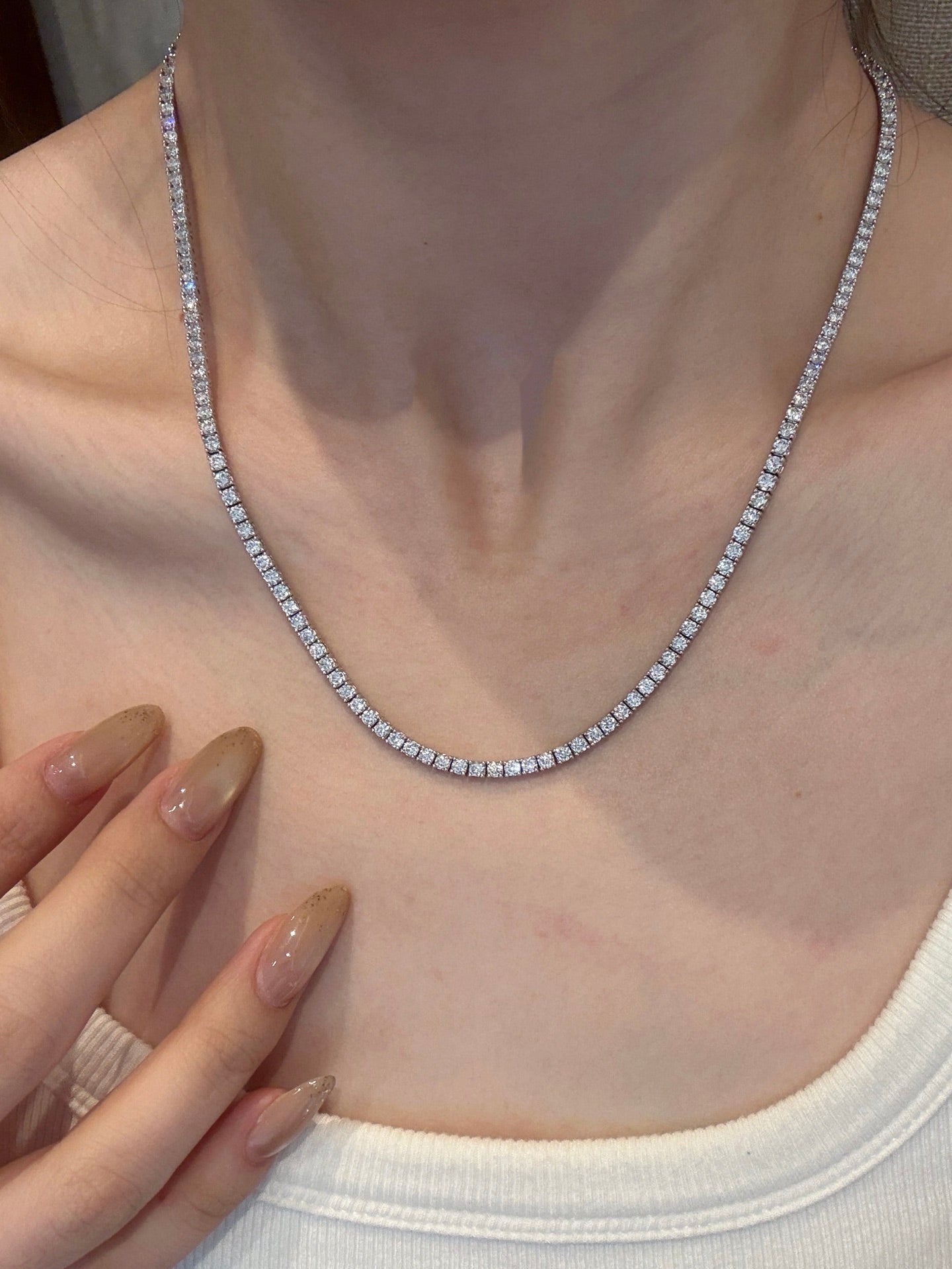 Tennis Necklace with Hidden Lock | Lab Grown Diamond Necklace | Platinum