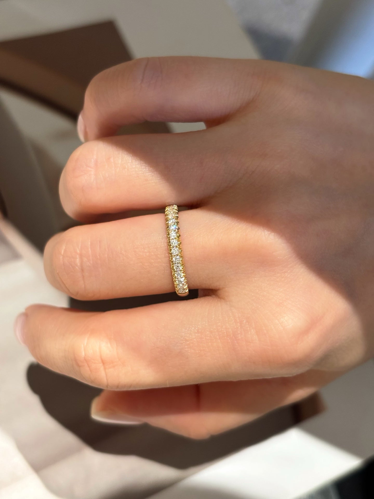 Half Eternity Half Bezel Set Lab Grown Diamond Band | Thin & Dainty | 18K Yellow Gold