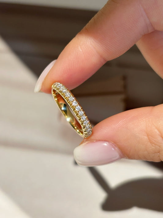 Half Eternity Half Bezel Set Lab Grown Diamond Band | Thin & Dainty | 18K Yellow Gold