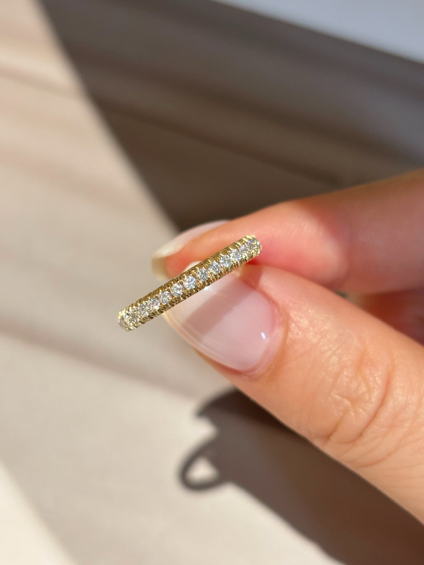 Half Eternity Half Bezel Set Lab Grown Diamond Band | Thin & Dainty | 18K Yellow Gold