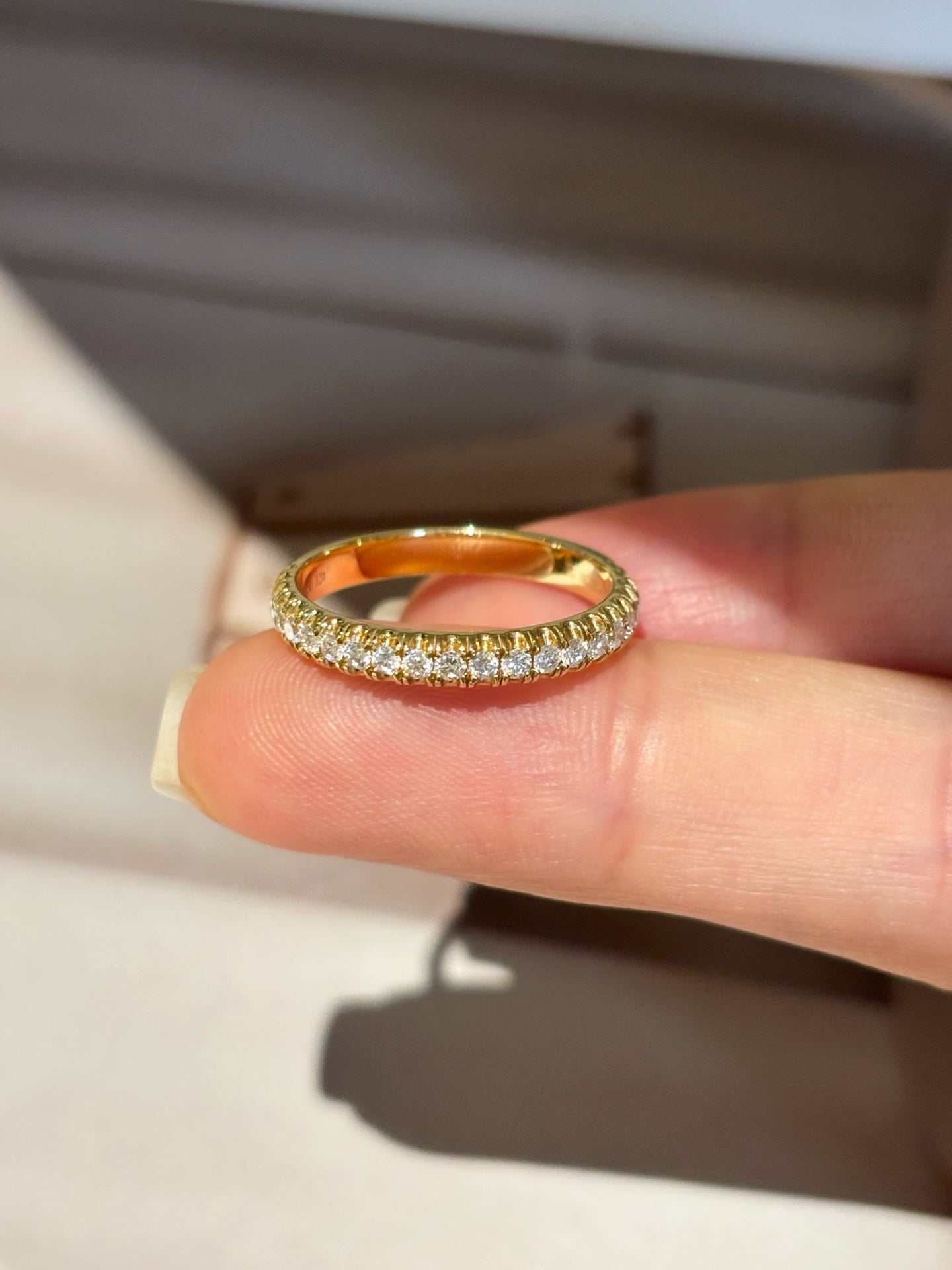 Half Eternity Half Bezel Set Lab Grown Diamond Band | Thin & Dainty | 18K Yellow Gold