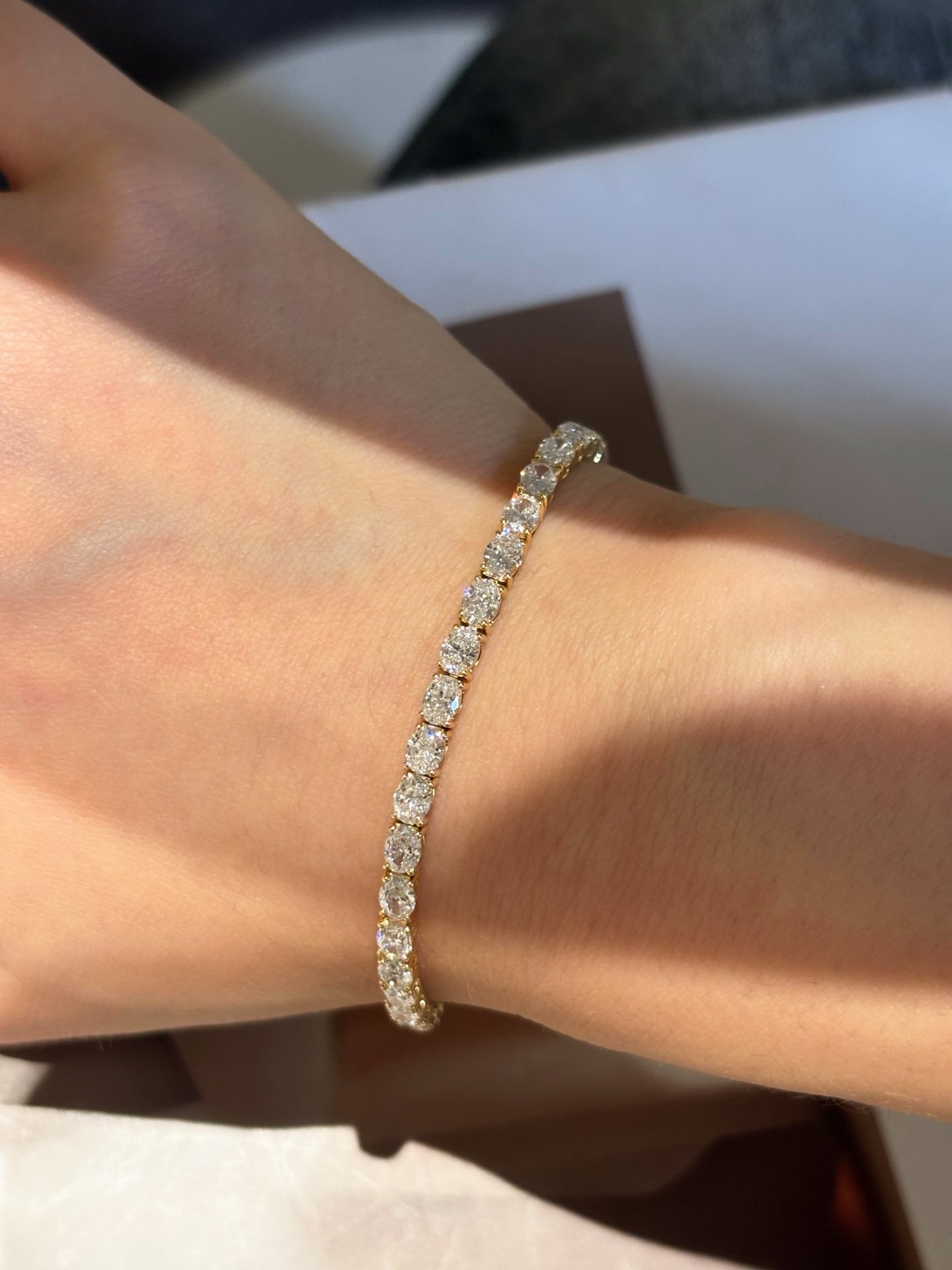 Vertical Oval Lab Grown Diamond Tennis Bracelet | Four Prong Setting | 18K Yellow Gold