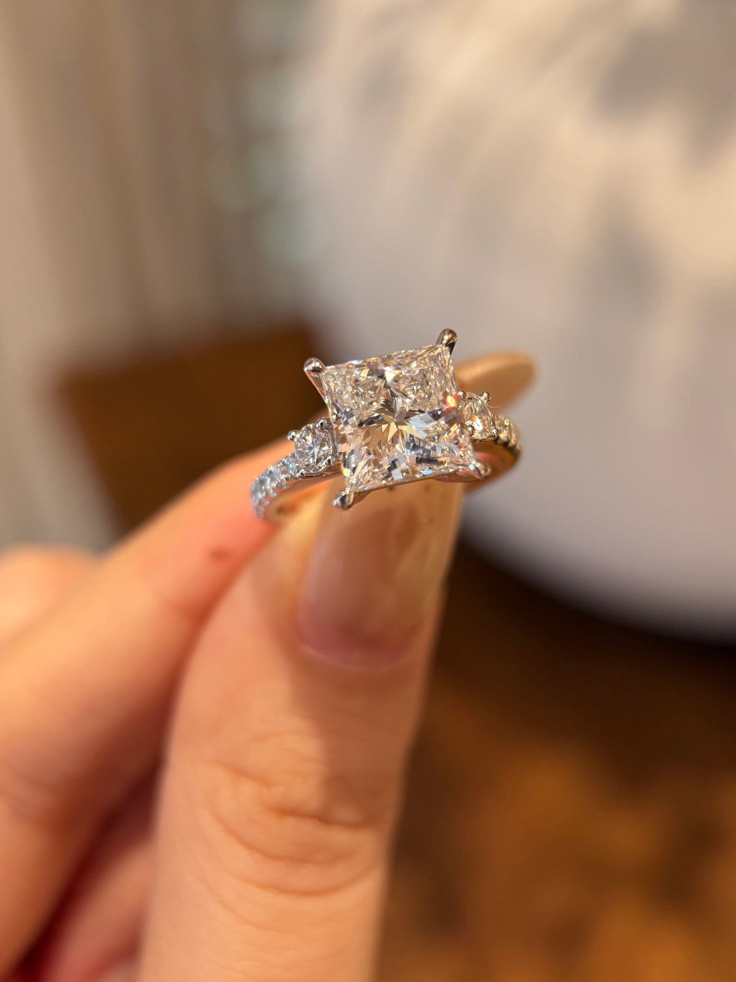 3.04ct Lab Grown Diamond Princess Cut Three-Stone Ring| Ethical Luxury Jewelry | Platinum