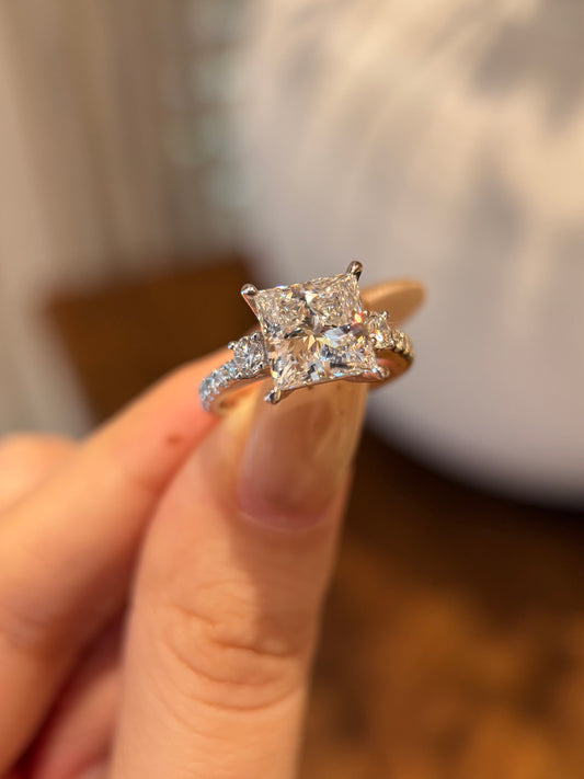 3.04ct Lab Grown Diamond Princess Cut Three-Stone Ring| Ethical Luxury Jewelry | Platinum
