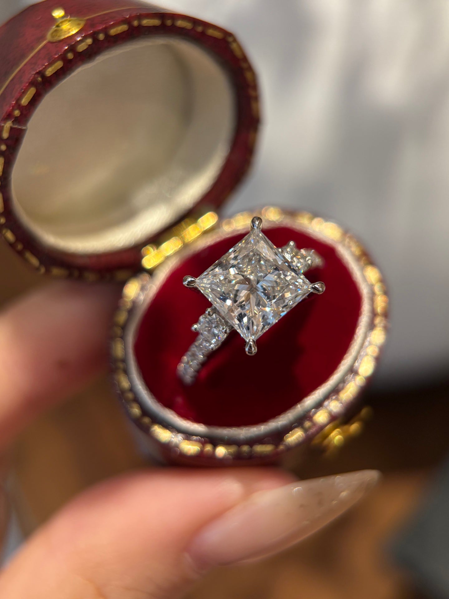 3.04ct Lab Grown Diamond Princess Cut Three-Stone Ring| Ethical Luxury Jewelry | Platinum