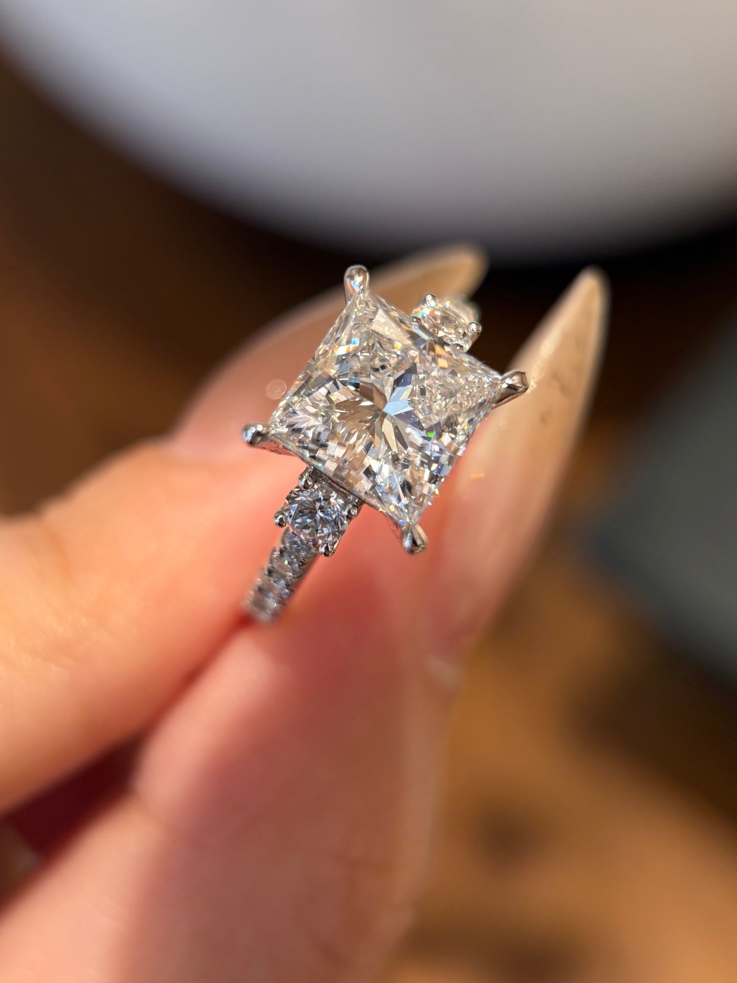 3.04ct Lab Grown Diamond Princess Cut Three-Stone Ring| Ethical Luxury Jewelry | Platinum