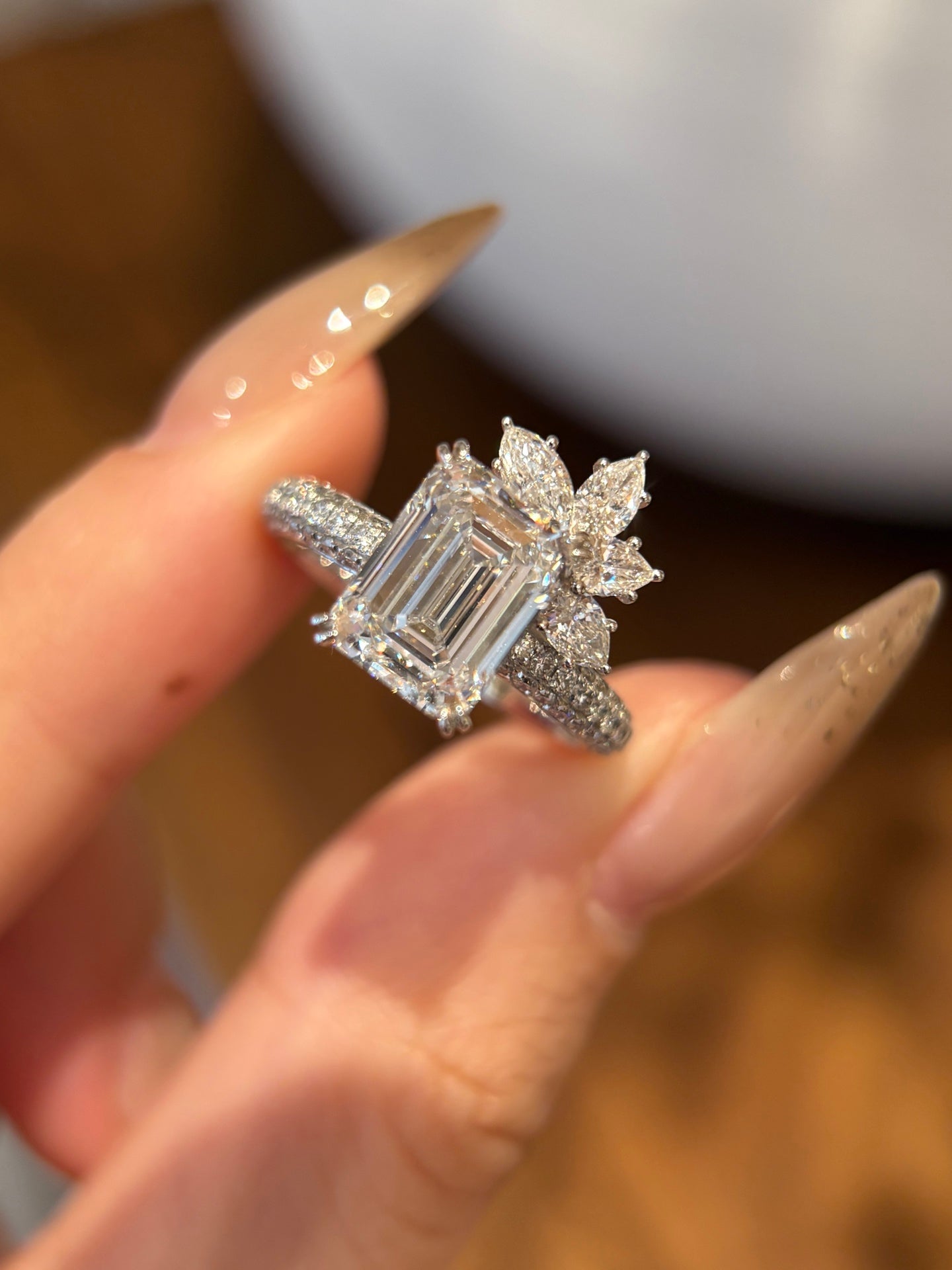 3.09ct Lab Grown Diamond Emerald Cut Cluster Ring | Platinum