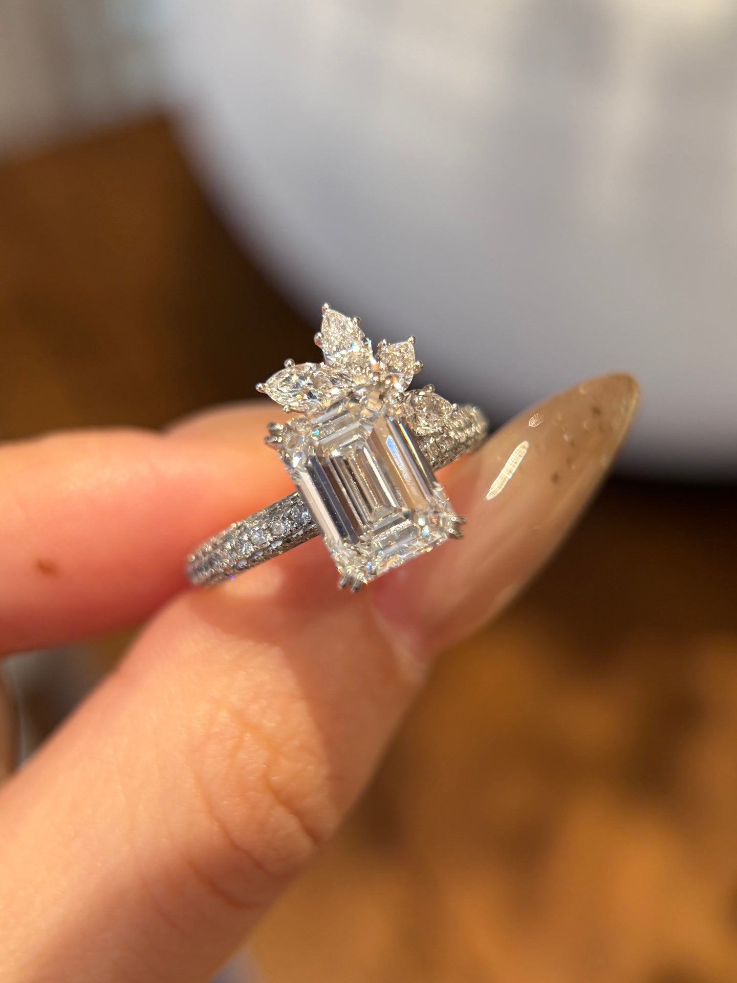 3.09ct Lab Grown Diamond Emerald Cut Cluster Ring | Platinum