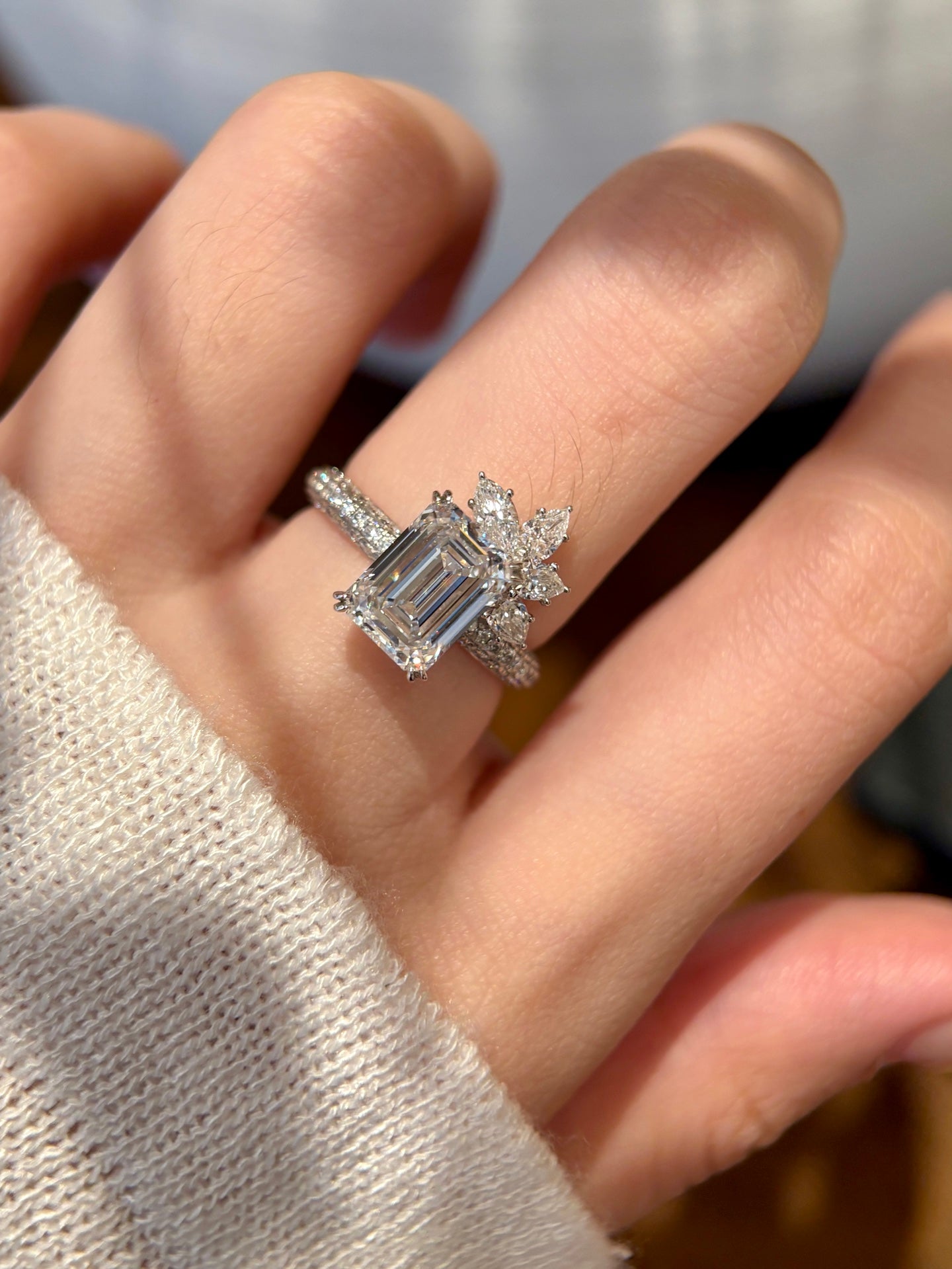 3.09ct Lab Grown Diamond Emerald Cut Cluster Ring | Platinum