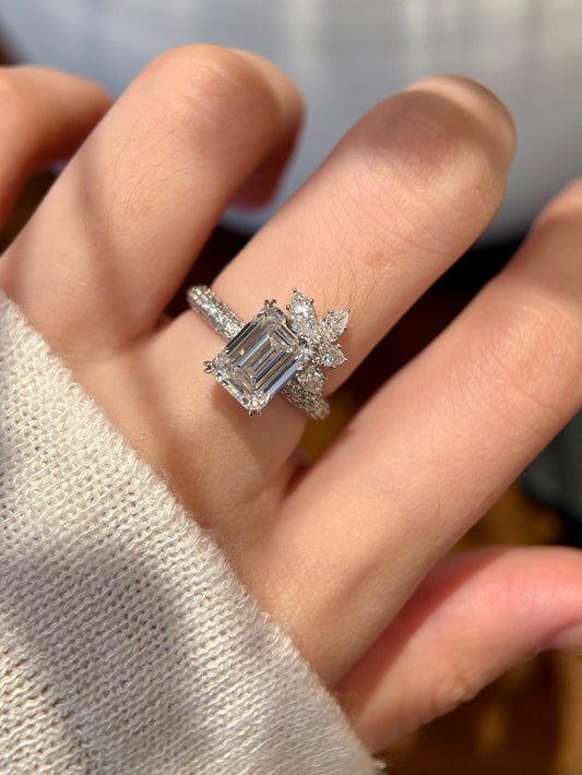 3.09ct Lab Grown Diamond Emerald Cut Cluster Ring | Platinum