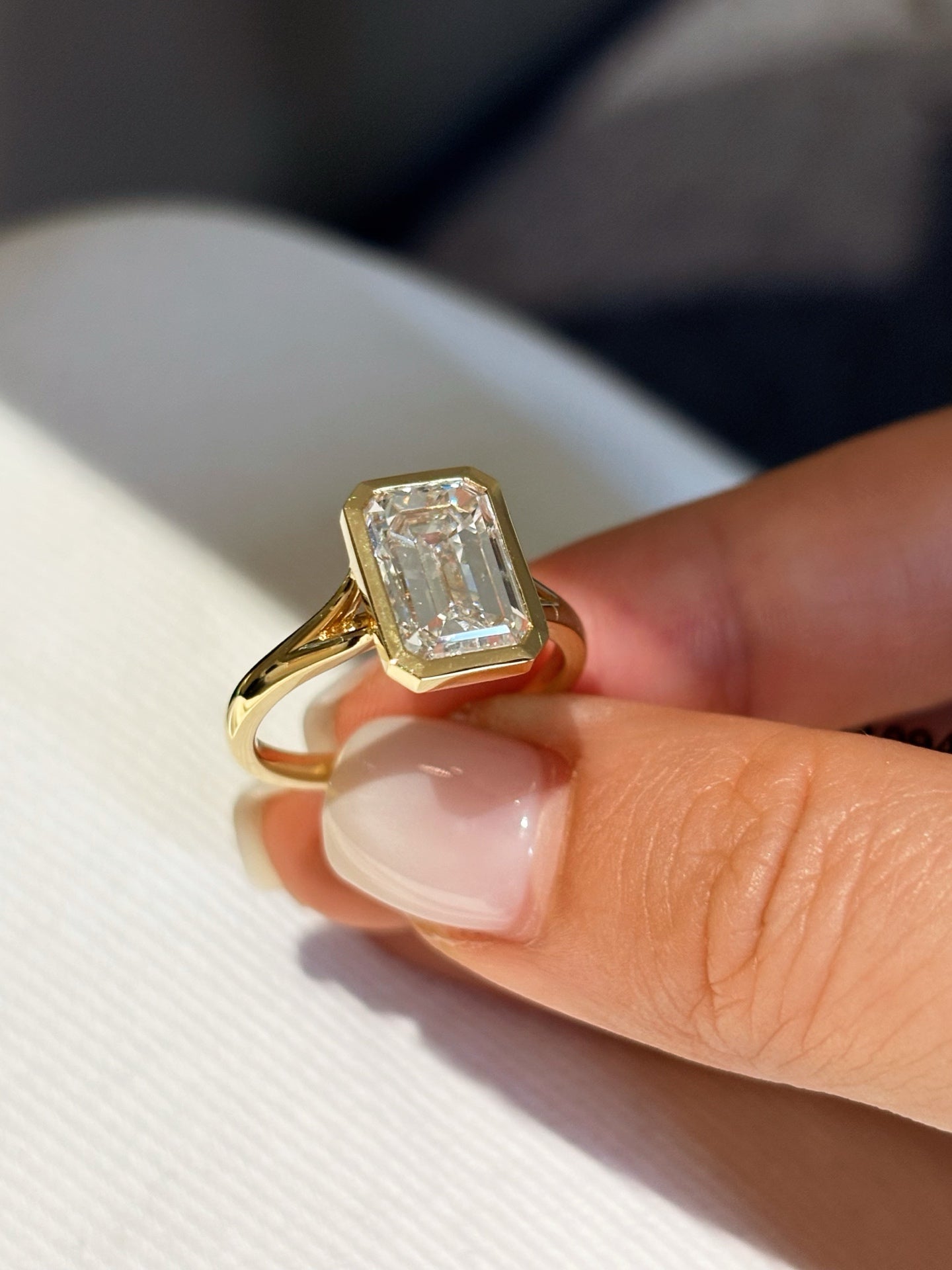 3.02ct Emerald Cut Lab Grown Diamond Bezel Solitaire Ring | 18K Yellow Gold