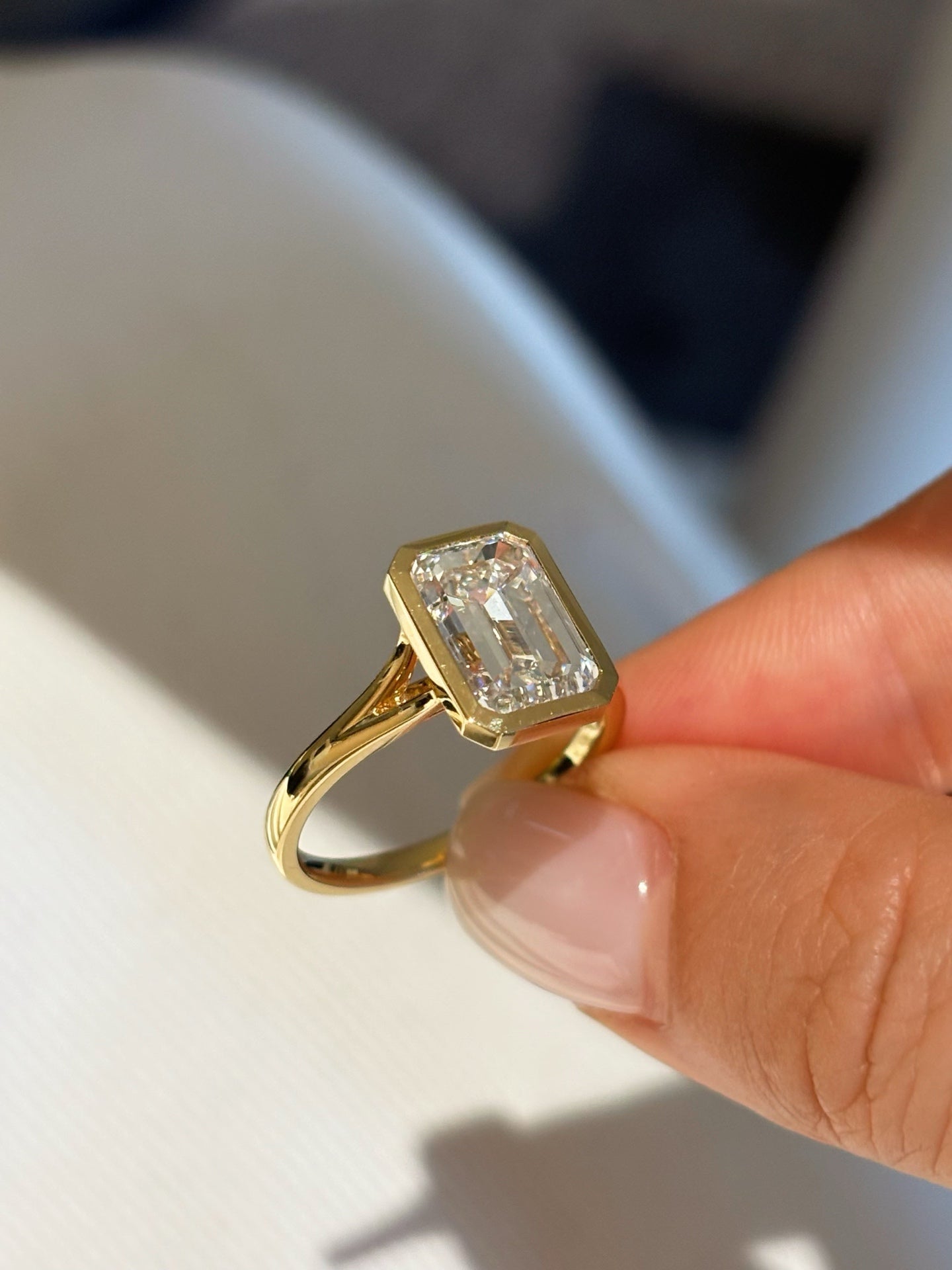 3.02ct Emerald Cut Lab Grown Diamond Bezel Solitaire Ring | 18K Yellow Gold