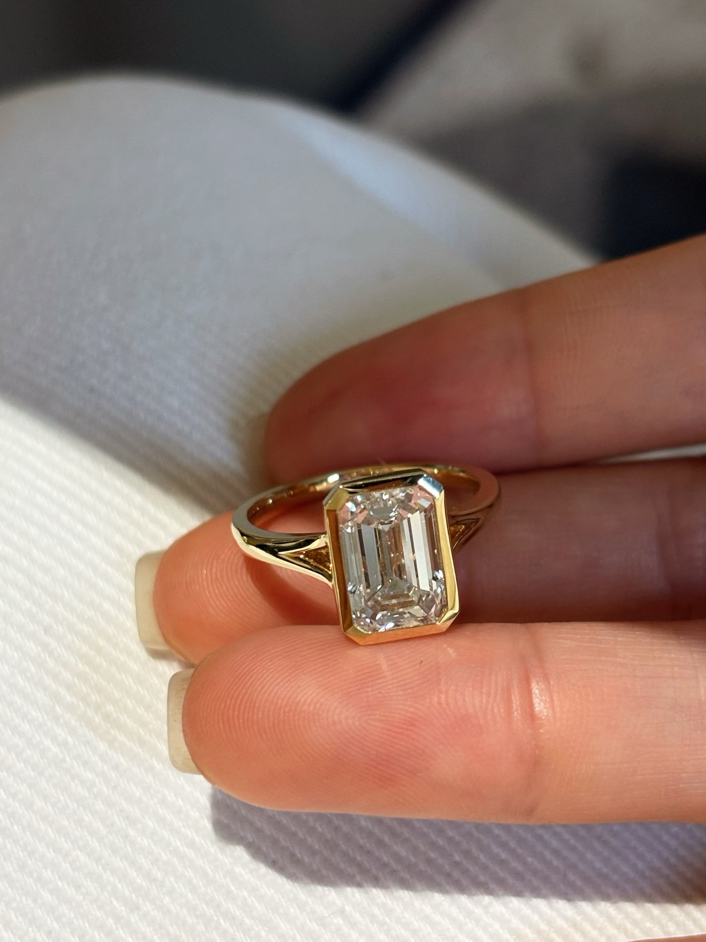 3.02ct Emerald Cut Lab Grown Diamond Bezel Solitaire Ring | 18K Yellow Gold
