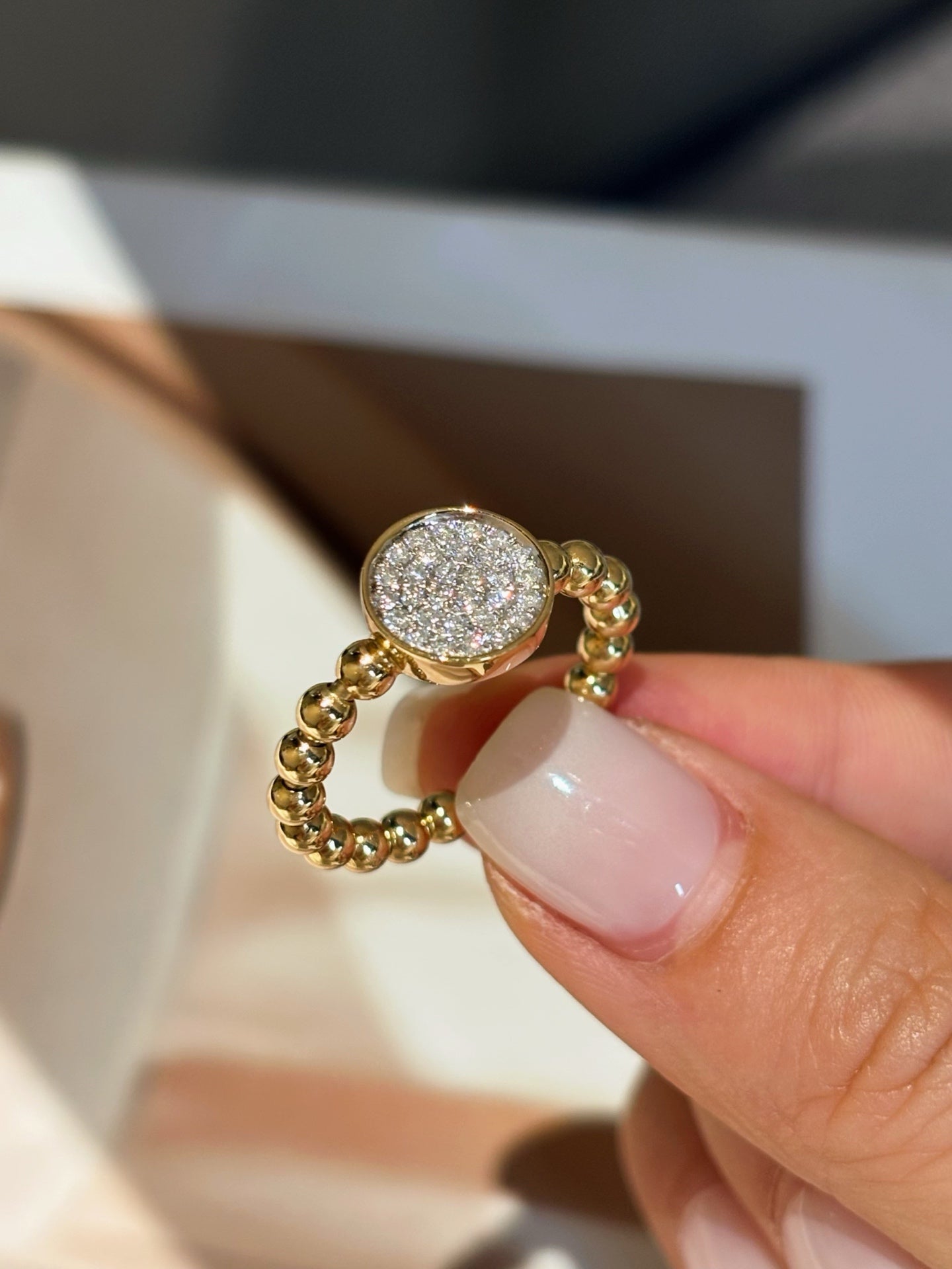 Lab Grown Diamond Pave Beaded Ring | A Circle of Bright Moments | 18K Yellow Gold