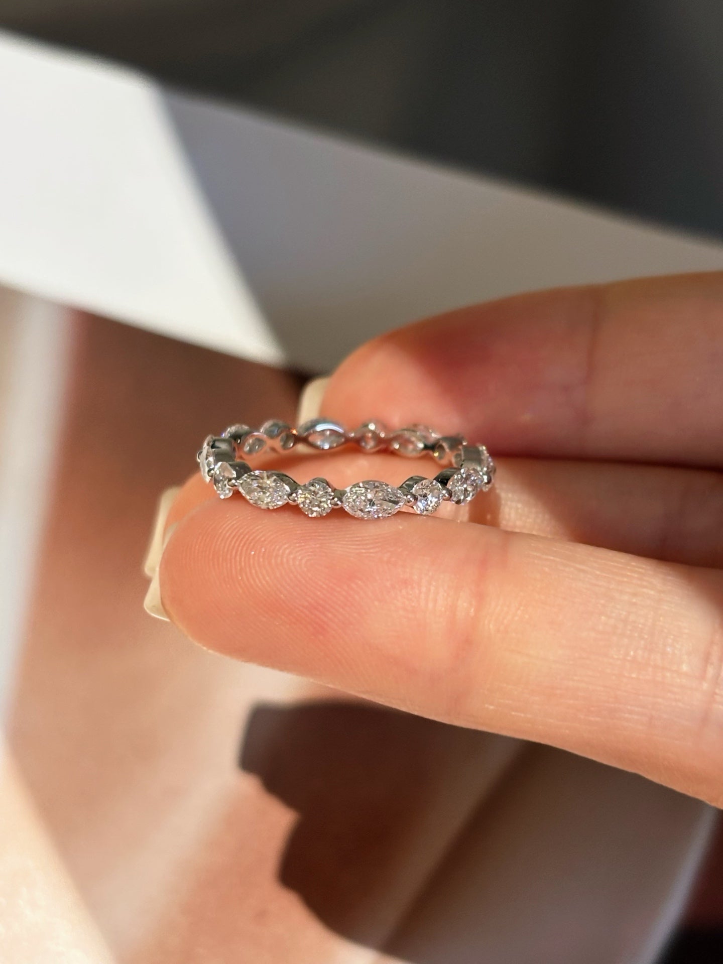 Lab Grown Diamond Alternating Wedding Band | Stackable Bridal Sparkle | 18K