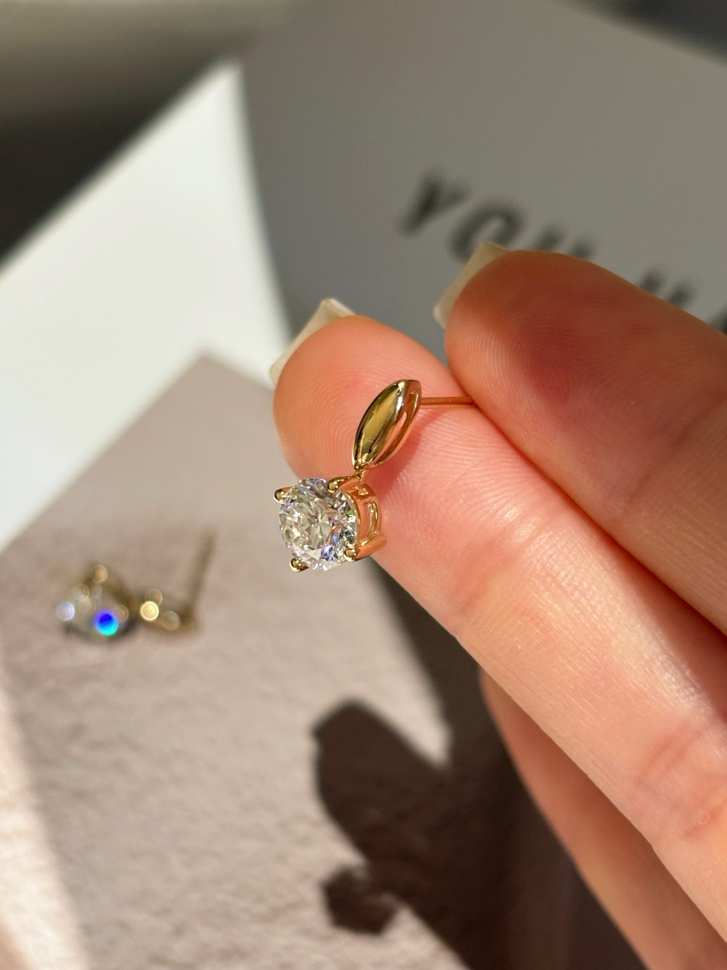 Round-Cut Lab-Grown Diamond Drop Stud Earrings | 18K Yellow Gold