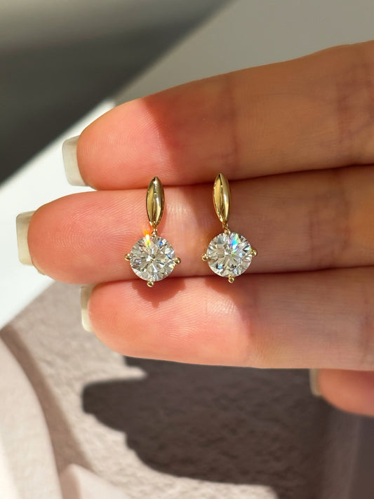 Round-Cut Lab-Grown Diamond Drop Stud Earrings | 18K Yellow Gold