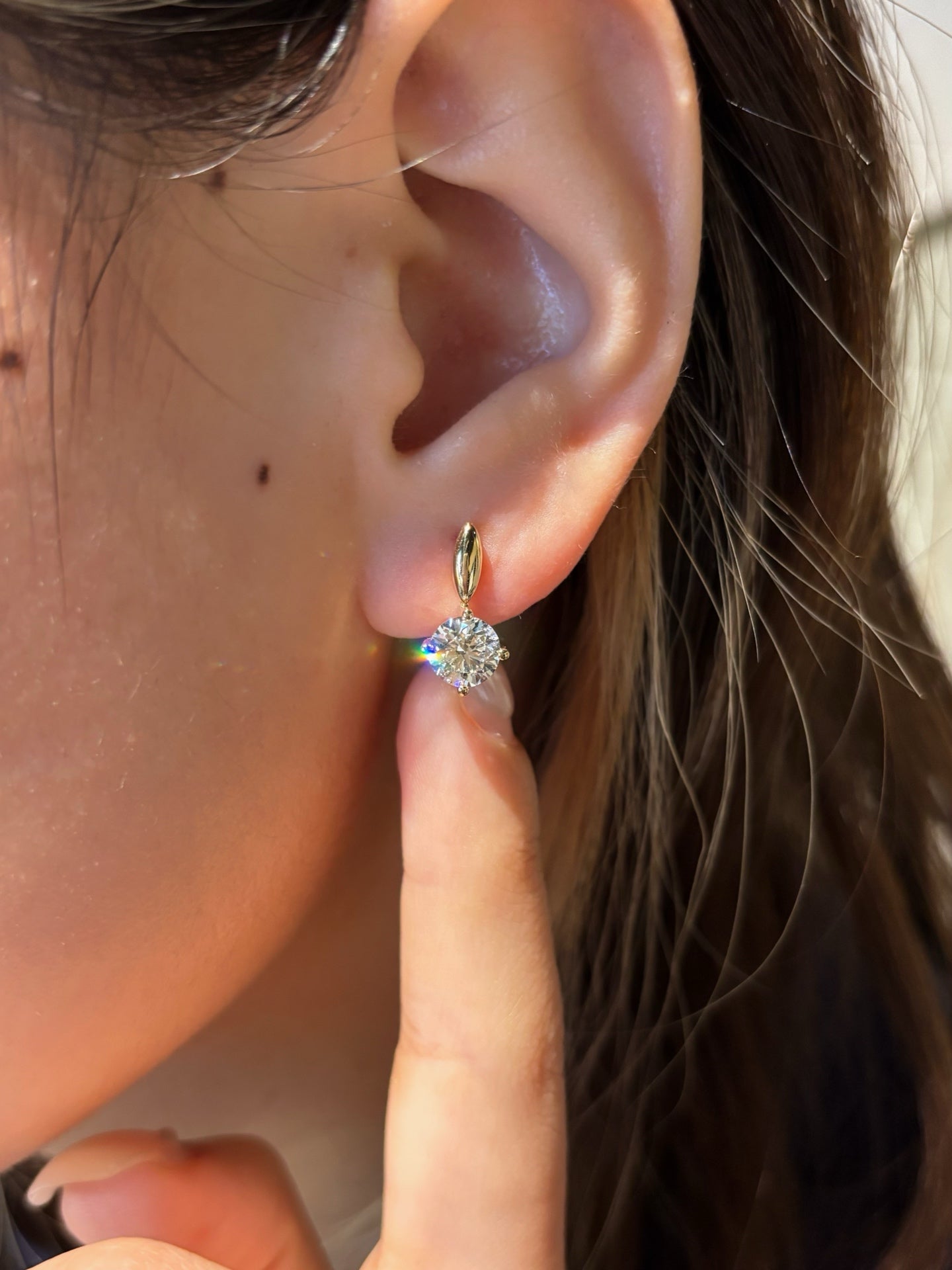 Round-Cut Lab-Grown Diamond Drop Stud Earrings | 18K Yellow Gold