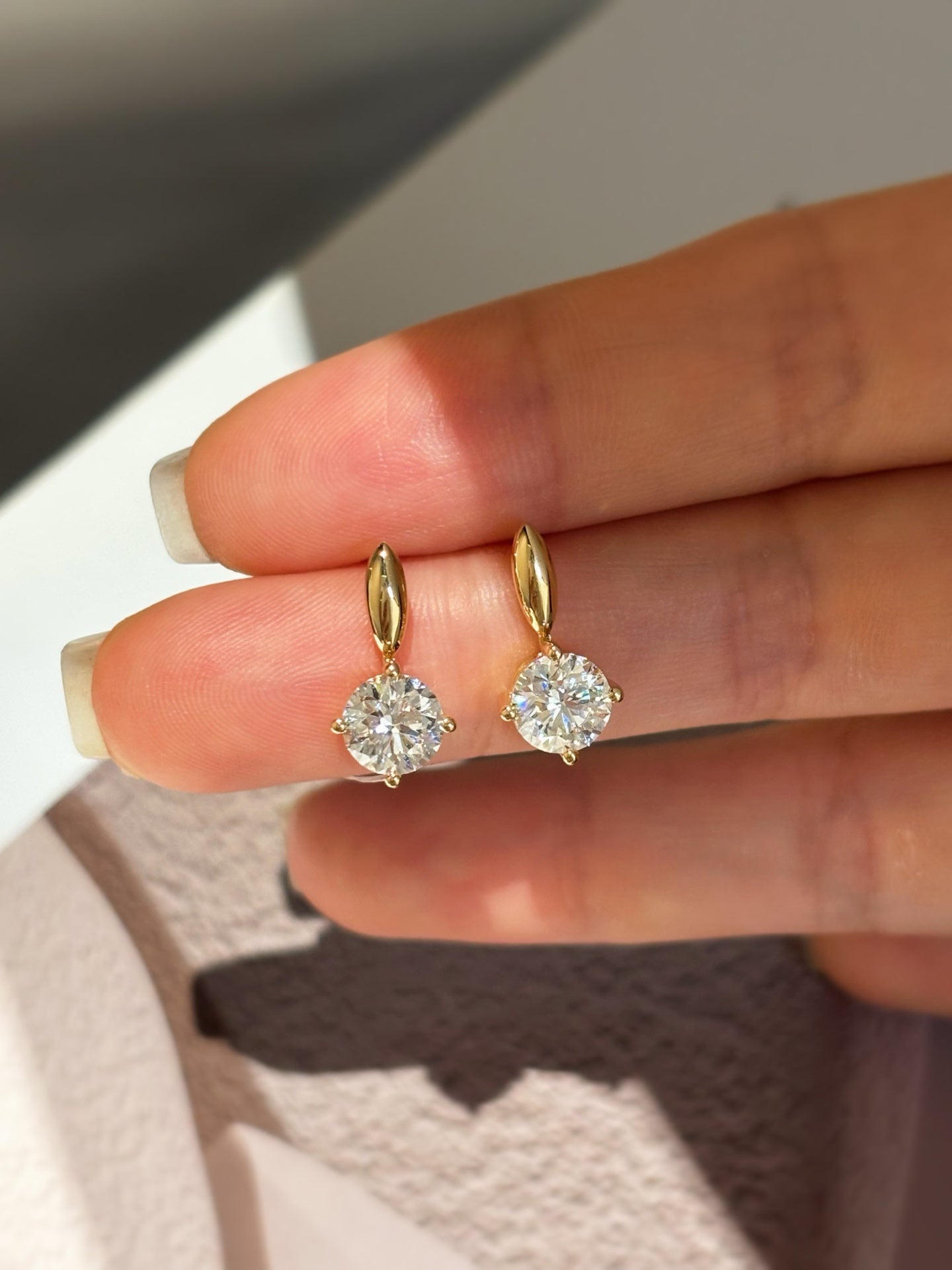 Round-Cut Lab-Grown Diamond Drop Stud Earrings | 18K Yellow Gold