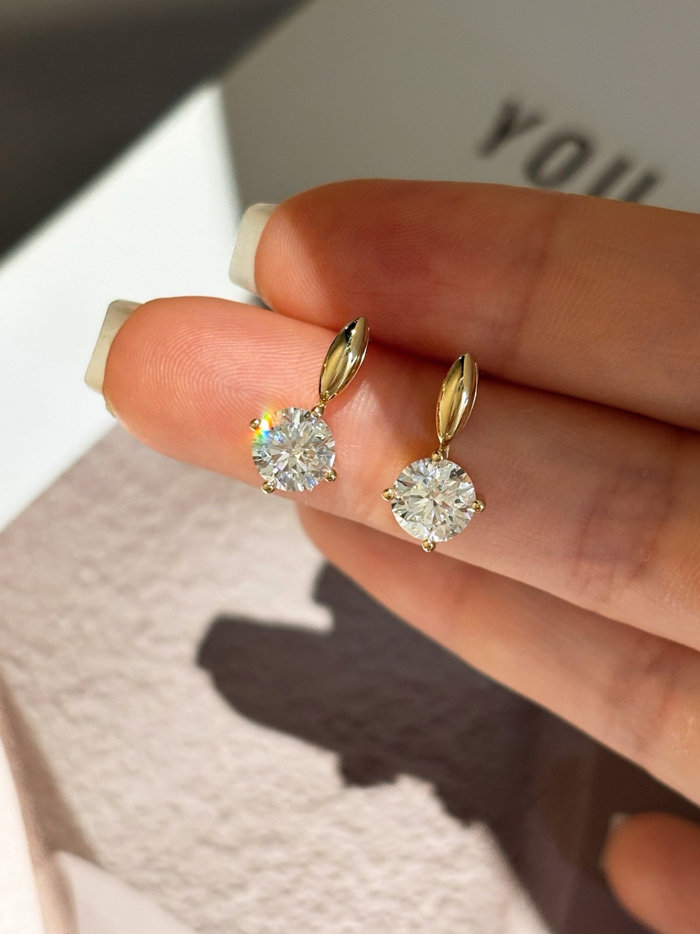 Round-Cut Lab-Grown Diamond Drop Stud Earrings | 18K Yellow Gold