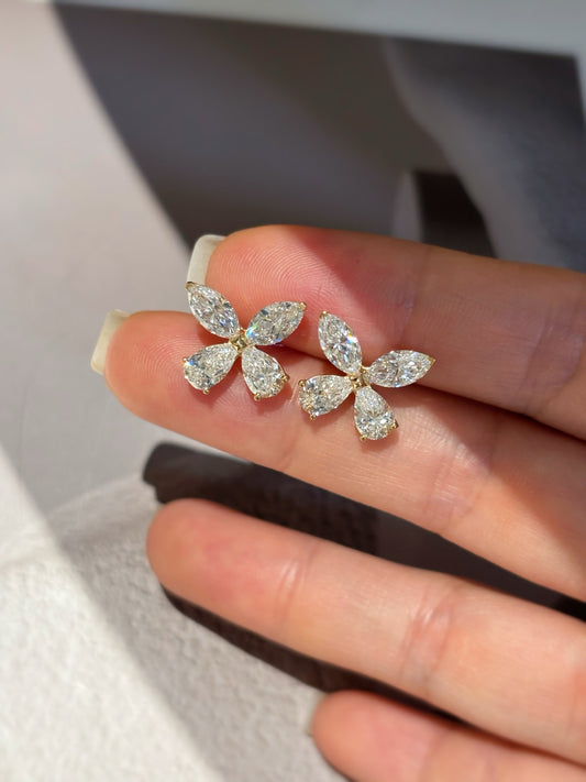 Marquise & Pear Lab-Grown Diamond Flower Stud Earrings | 18K Gold