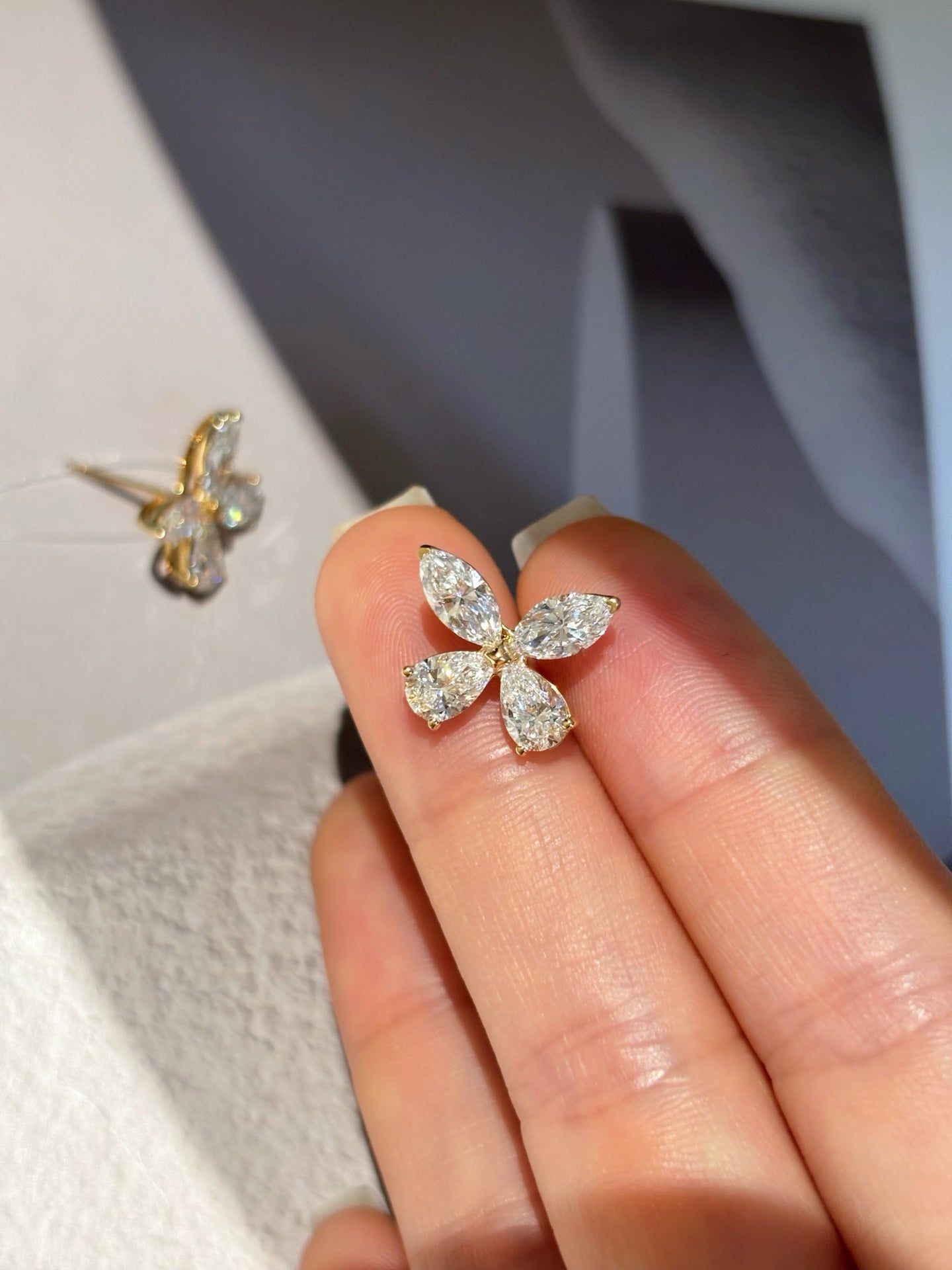 Marquise & Pear Lab-Grown Diamond Flower Stud Earrings | 18K Gold