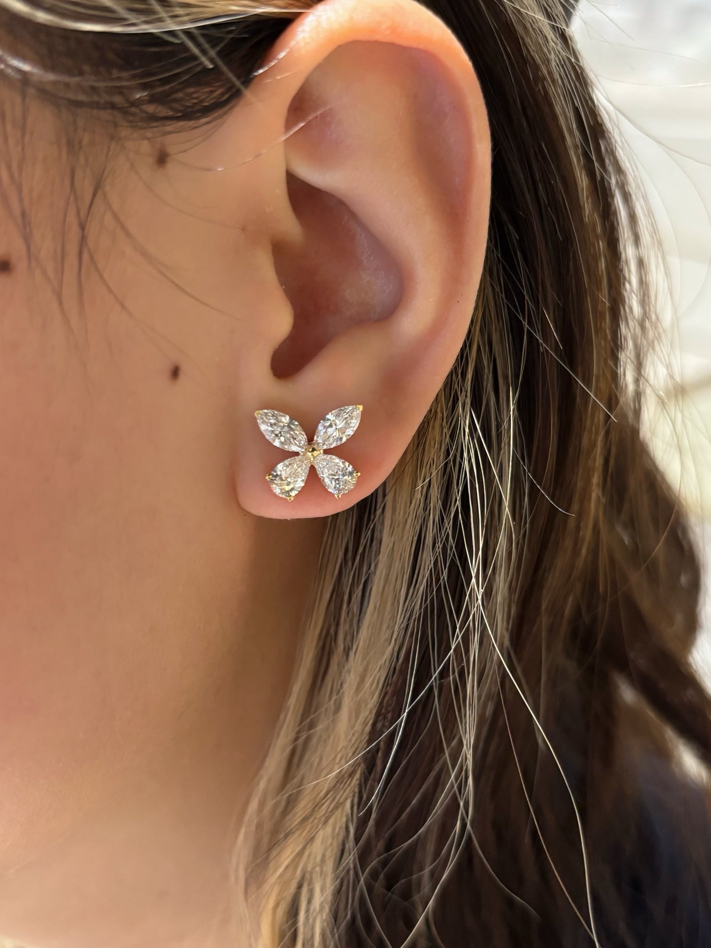 Marquise & Pear Lab-Grown Diamond Flower Stud Earrings | 18K Gold