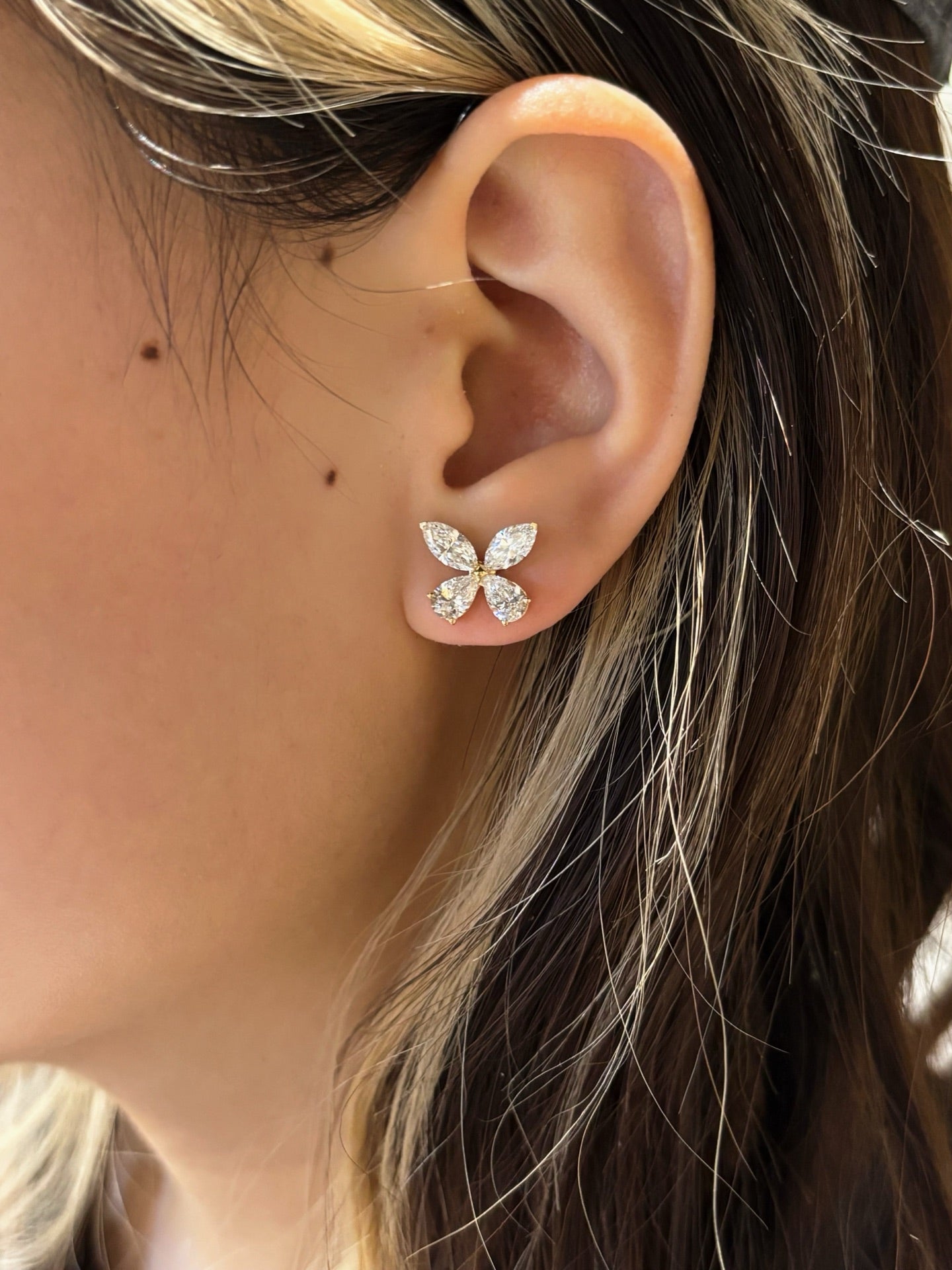 Marquise & Pear Lab-Grown Diamond Flower Stud Earrings | 18K Gold
