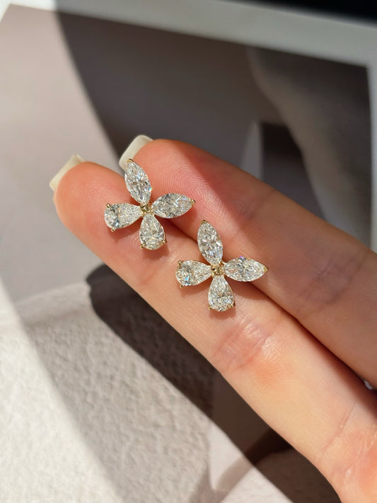 Marquise & Pear Lab-Grown Diamond Flower Stud Earrings | 18K Gold