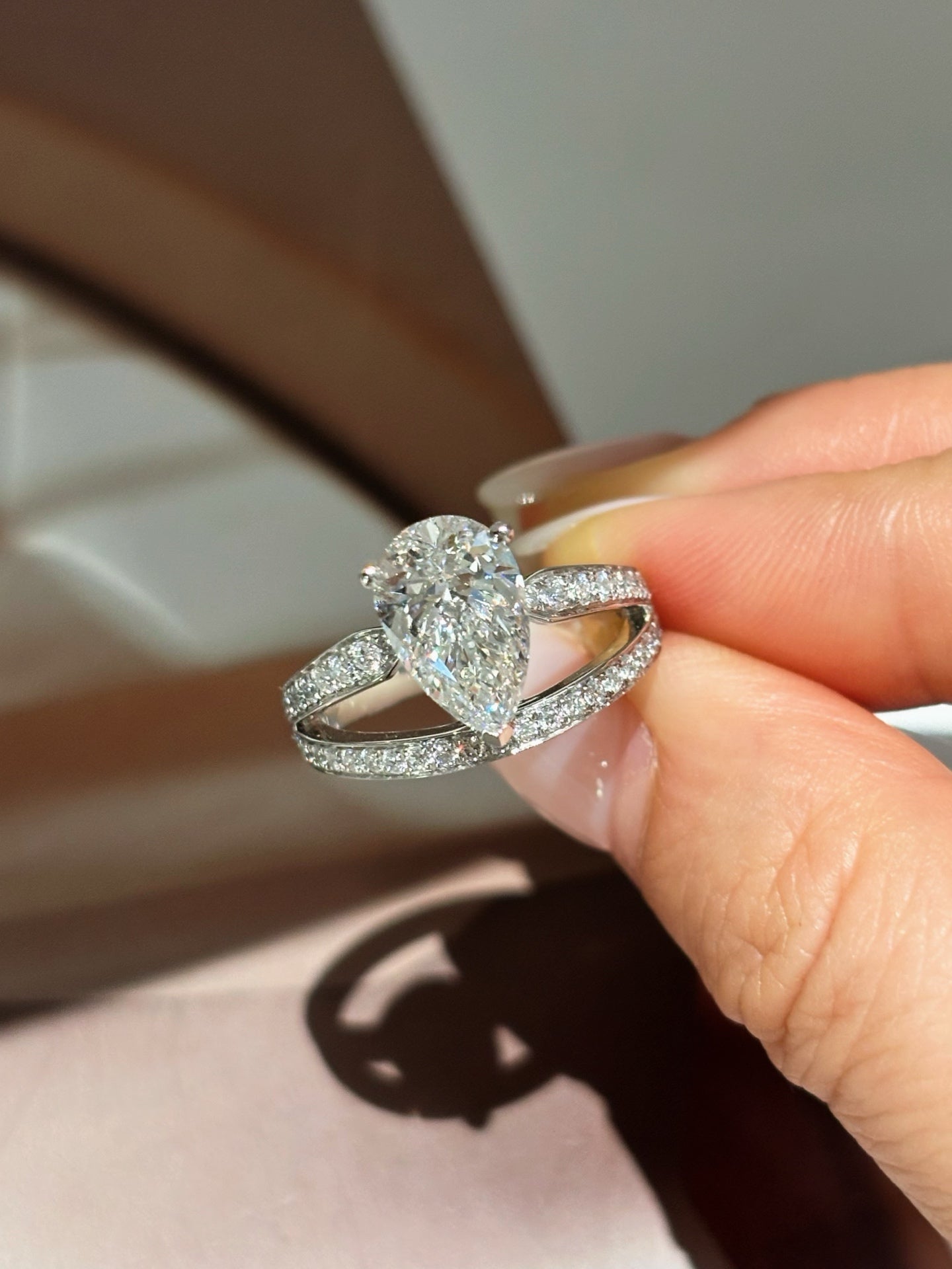2ct Pear Lab Diamond Crisscross Ring | Solid PT950 Platinum