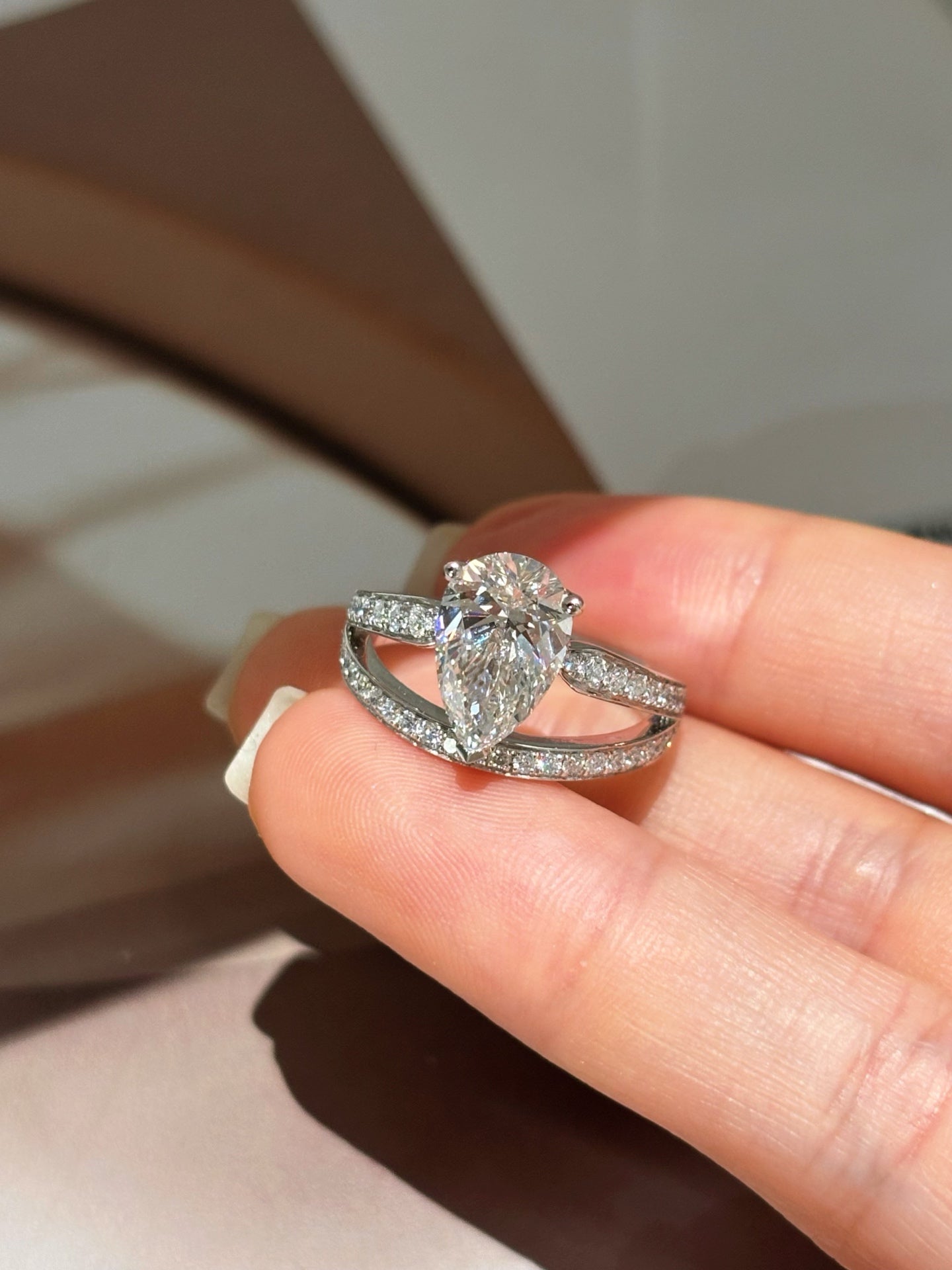2ct Pear Lab Diamond Crisscross Ring | Solid PT950 Platinum