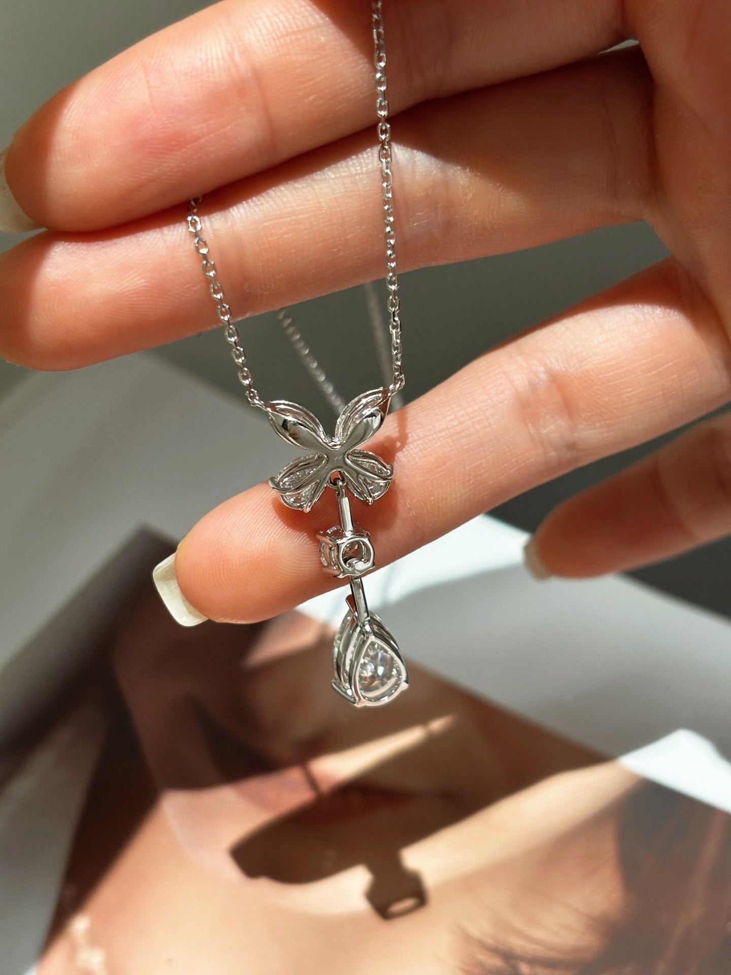 Marquise Flower Cluster Pear Cut Lab Grown Diamond Dangle Pendant Necklace | Platinum
