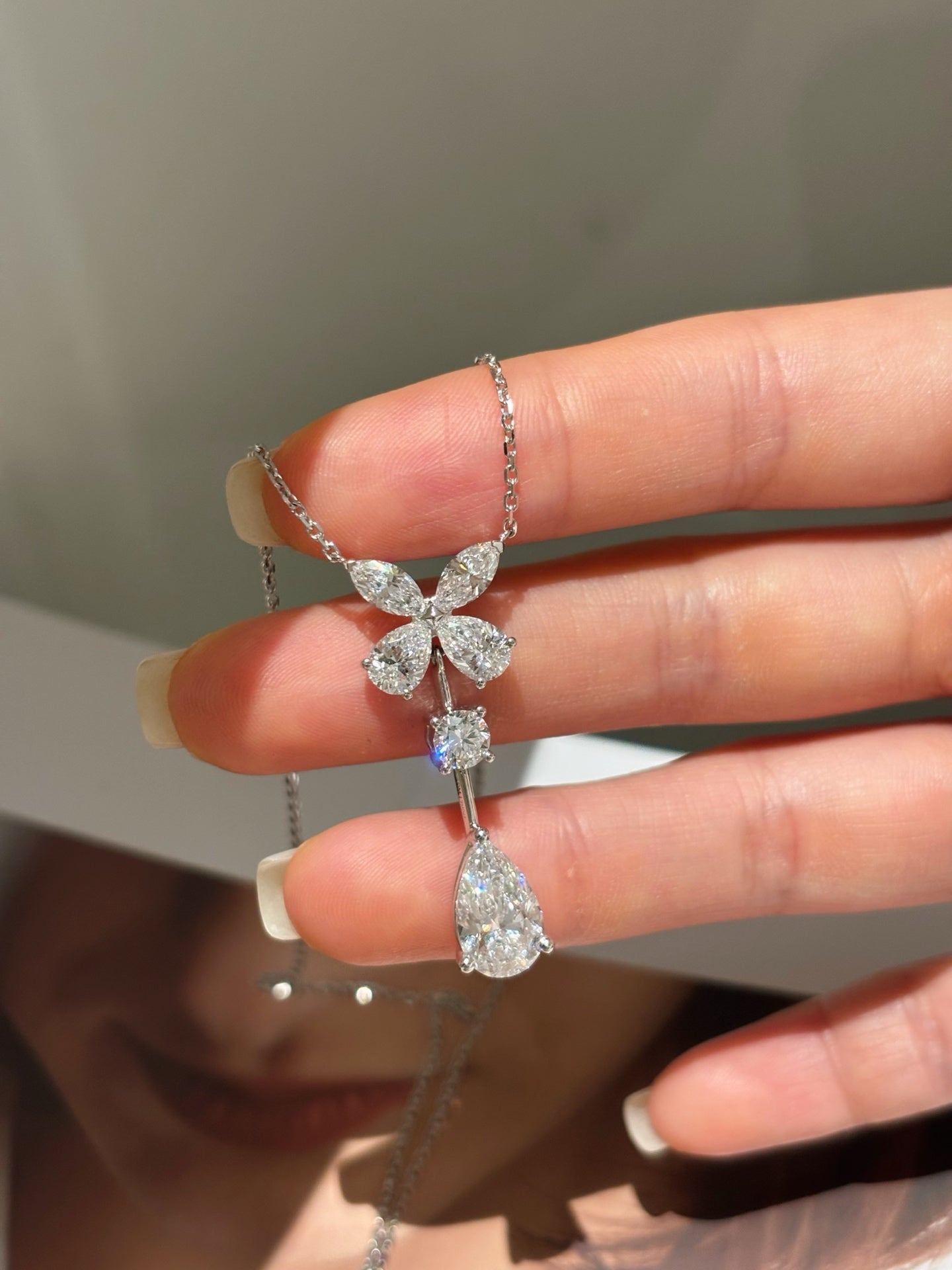 Marquise Flower Cluster Pear Cut Lab Grown Diamond Dangle Pendant Necklace | Platinum