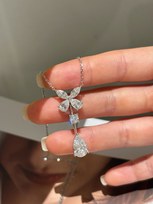 Marquise Flower Cluster Pear Cut Lab Grown Diamond Dangle Pendant Necklace | Platinum