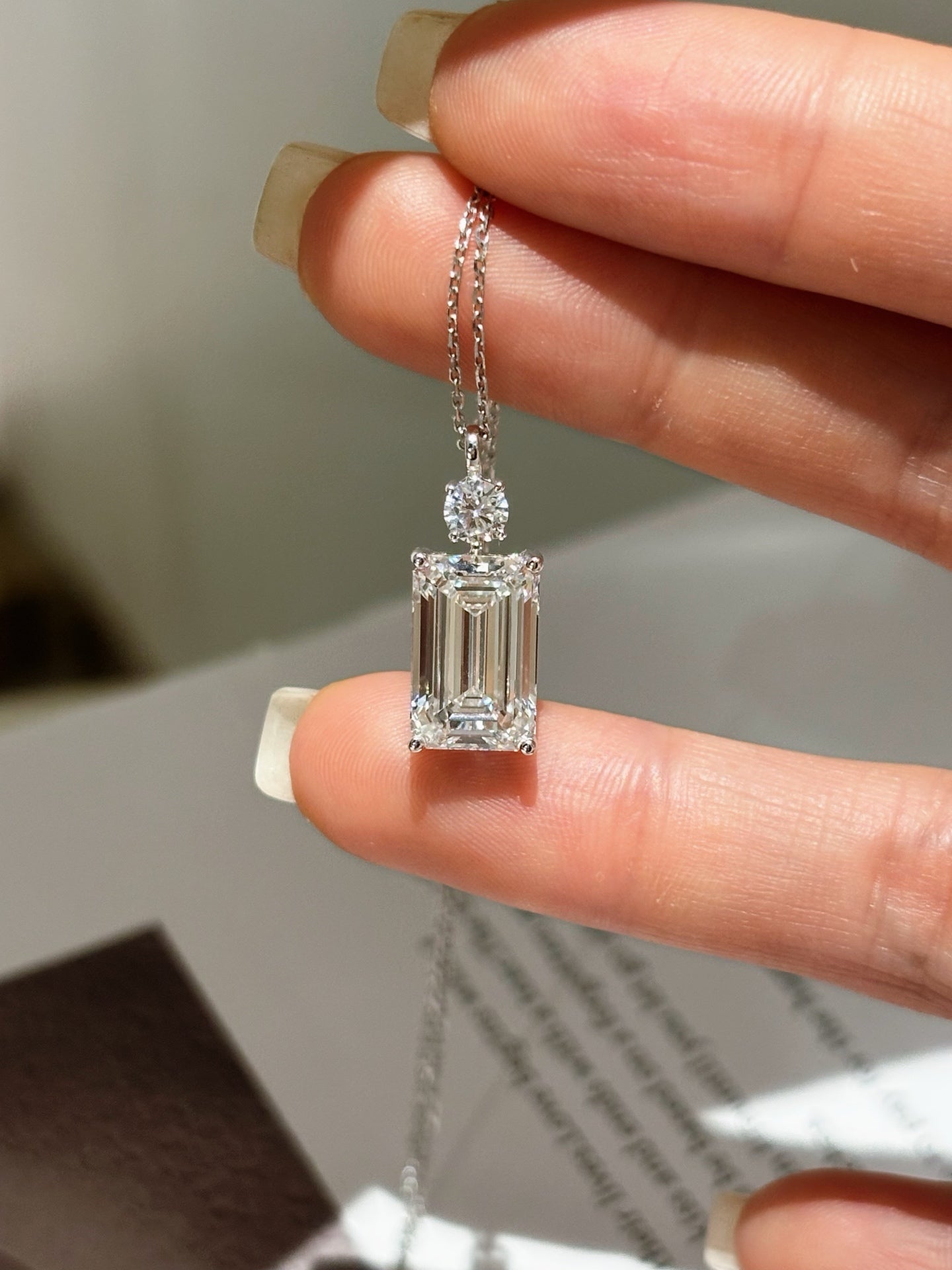 4CT Emerald Cut Lab Grown Diamond Two-Stone Minimalist Pendant Necklace | 18K Gold