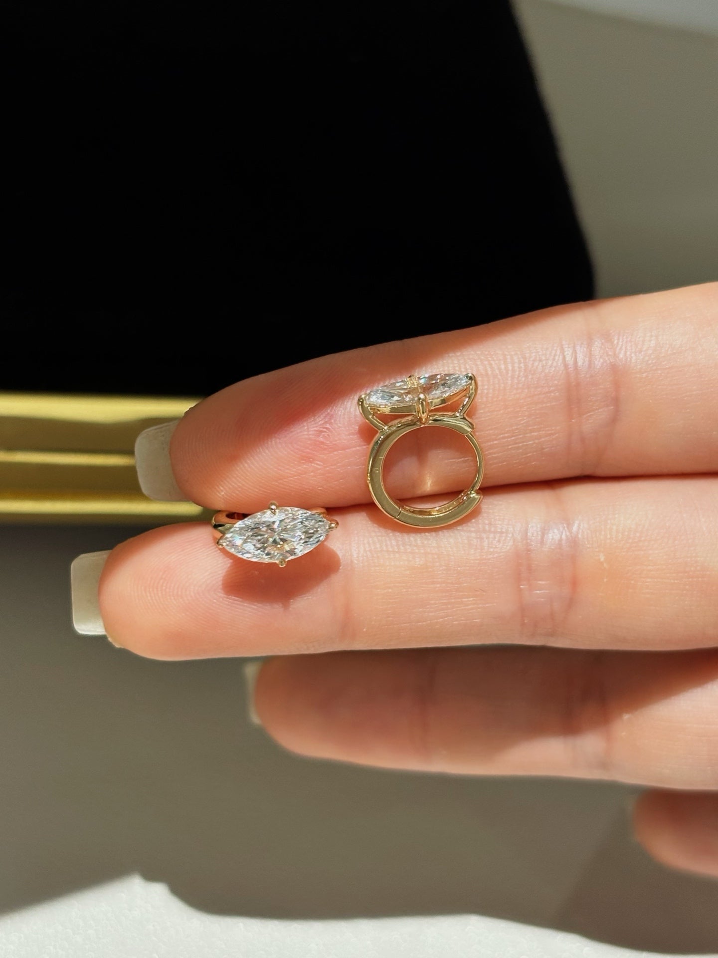Marquise-Cut Lab-Grown Diamond Solitaire Huggie Hoop Earrings | 18K Gold