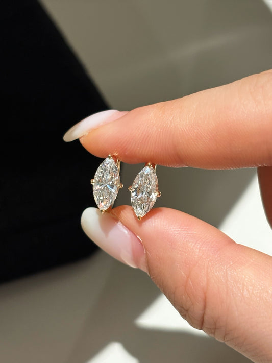 Marquise-Cut Lab-Grown Diamond Solitaire Huggie Hoop Earrings | 18K Gold