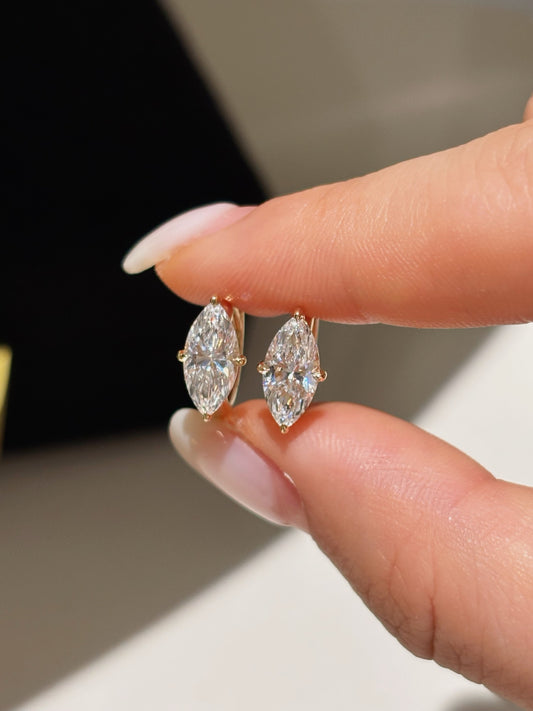 Marquise-Cut Lab-Grown Diamond Solitaire Huggie Hoop Earrings | 18K Gold