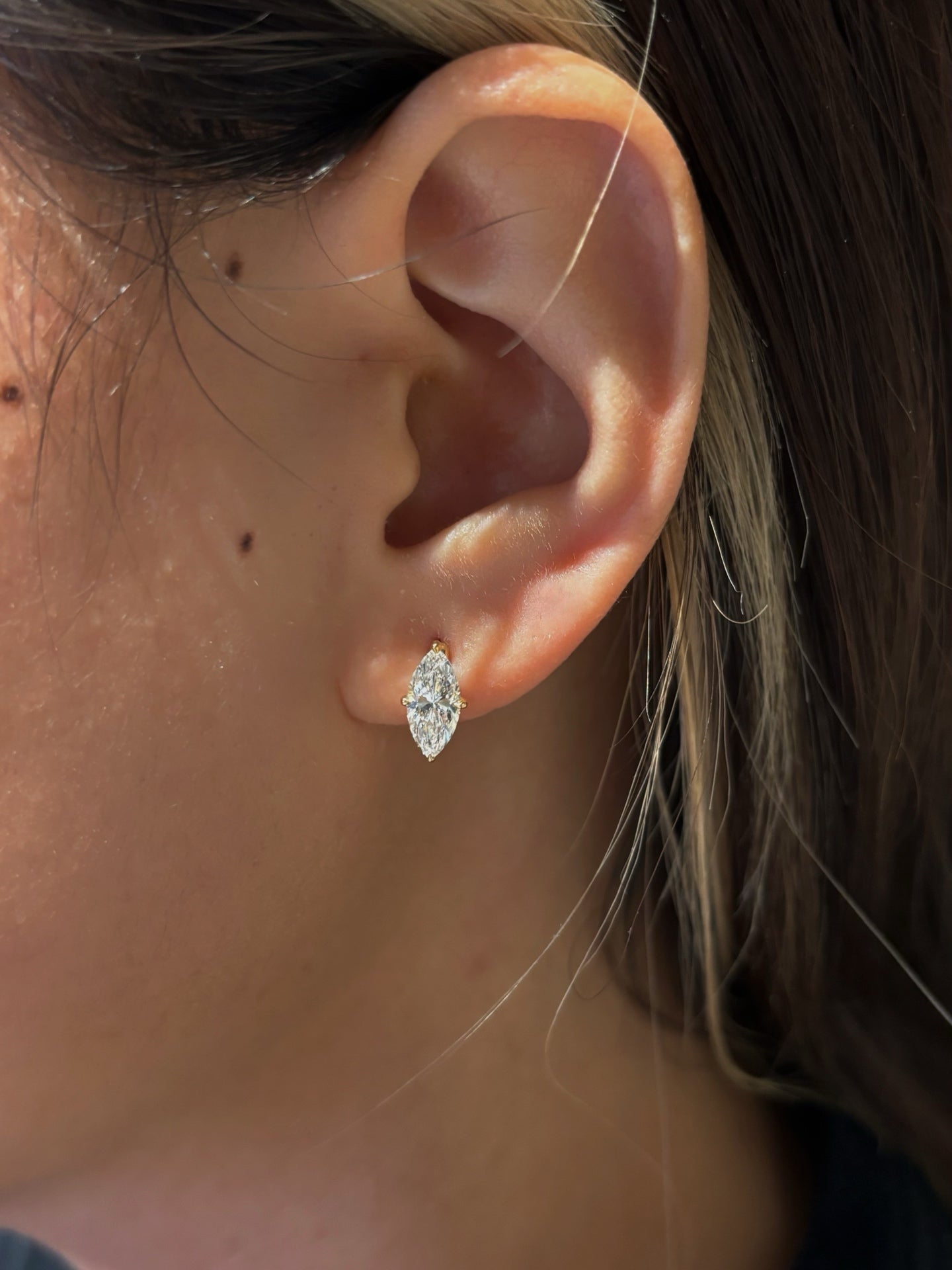 Marquise-Cut Lab-Grown Diamond Solitaire Huggie Hoop Earrings | 18K Gold