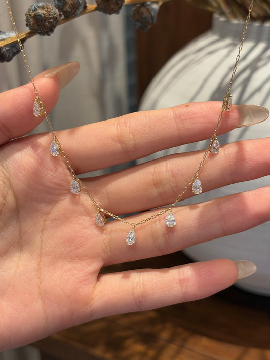 Pear Teardrop Lab Grown Diamond Station Chain Collar Necklace | 18K Gold