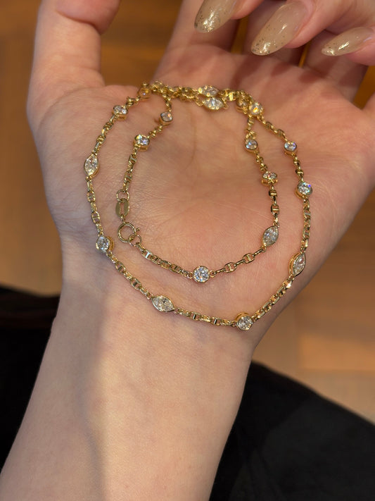 Mixed-Cut Round & Marquise Lab Grown Diamond Bezel Station Chain Necklace| 18K Gold