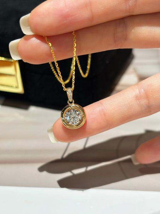 Round Brilliant Bezel Set Lab Grown Diamond Necklace | 18K Gold