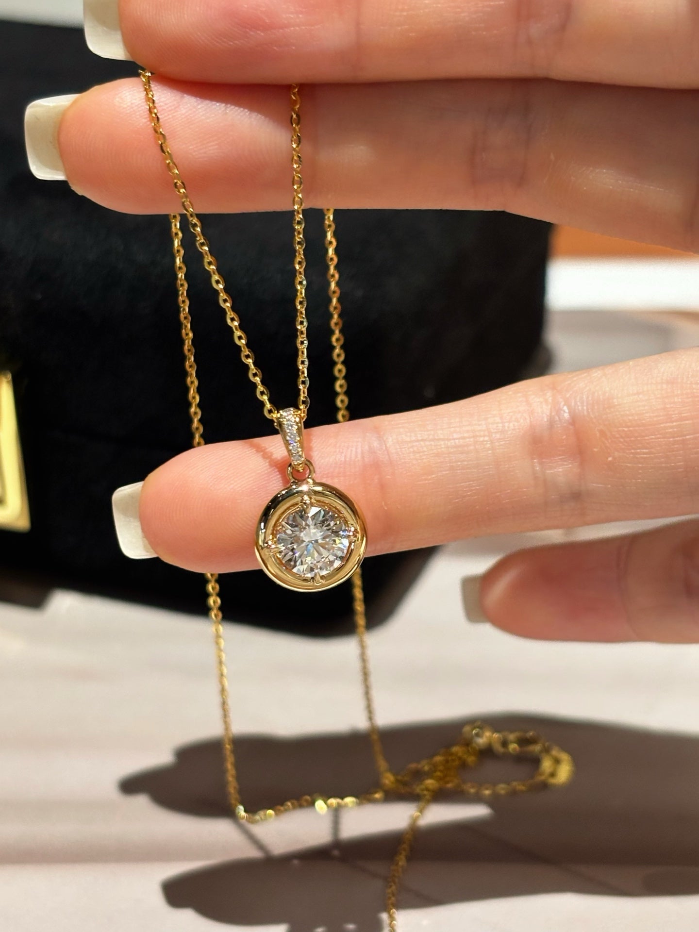 Round Brilliant Bezel Set Lab Grown Diamond Necklace | 18K Gold