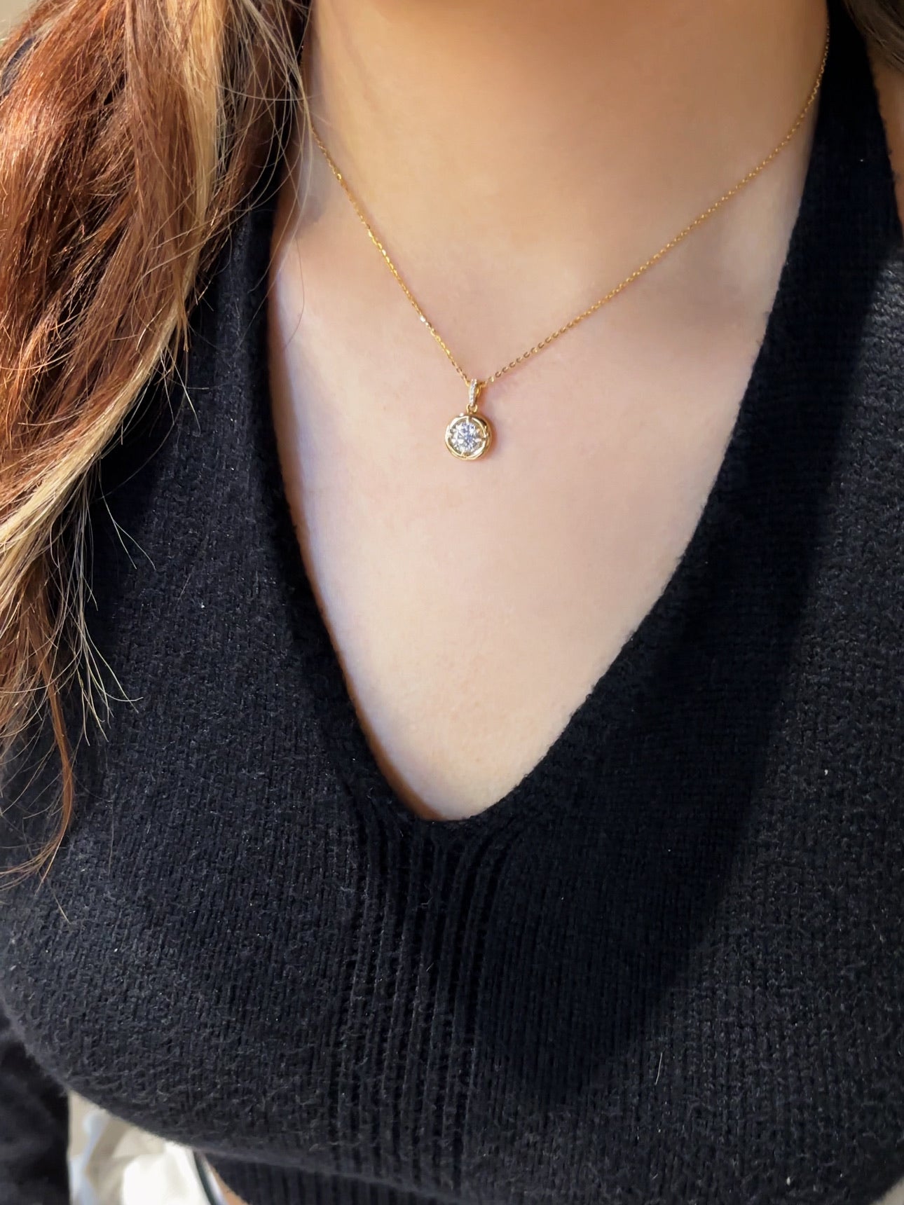 Round Brilliant Bezel Set Lab Grown Diamond Necklace | 18K Gold