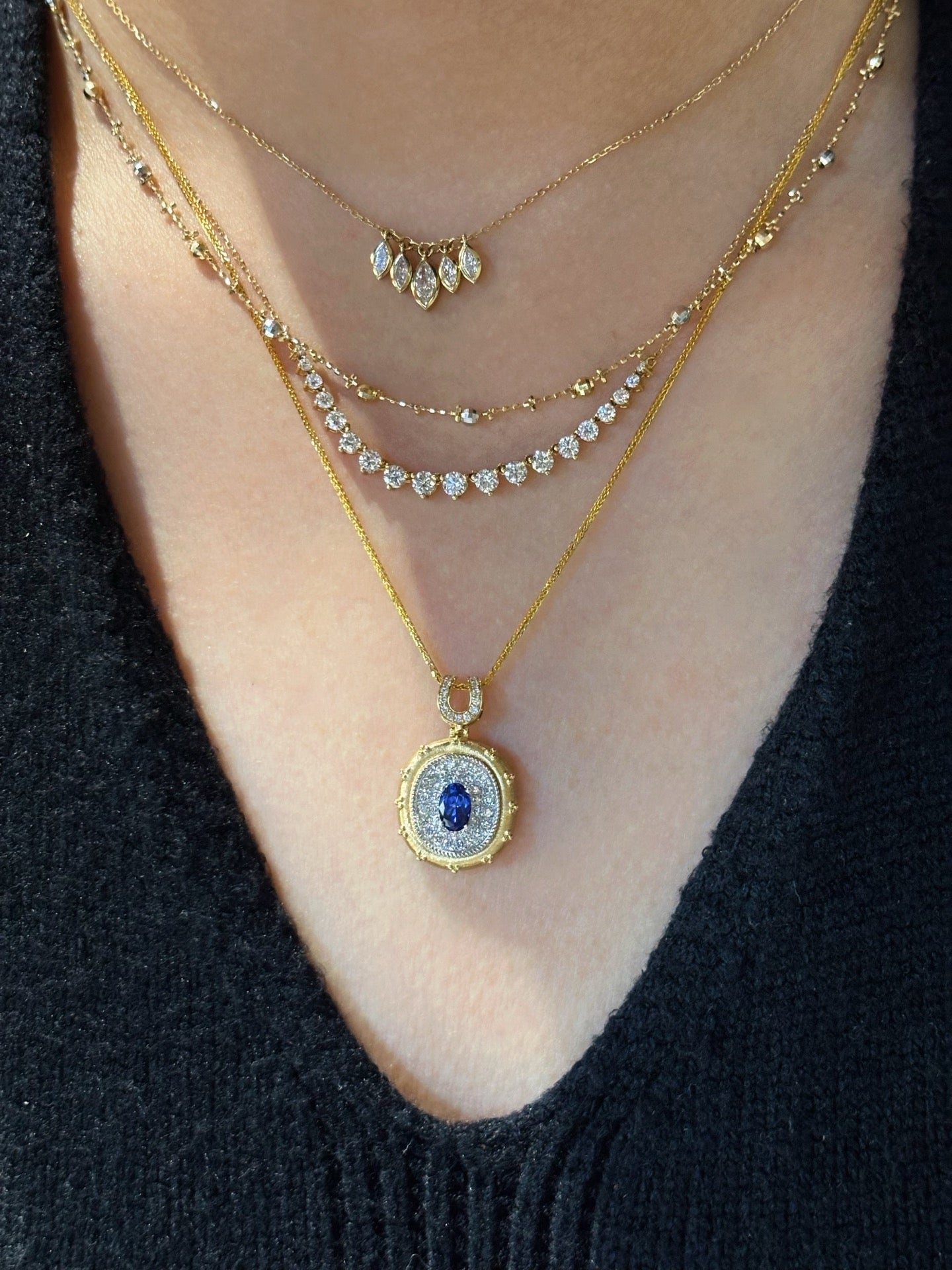 Marquise Leaf Bezel Set Lab Grown Diamond Dangle Pendant Necklace | 18K Gold