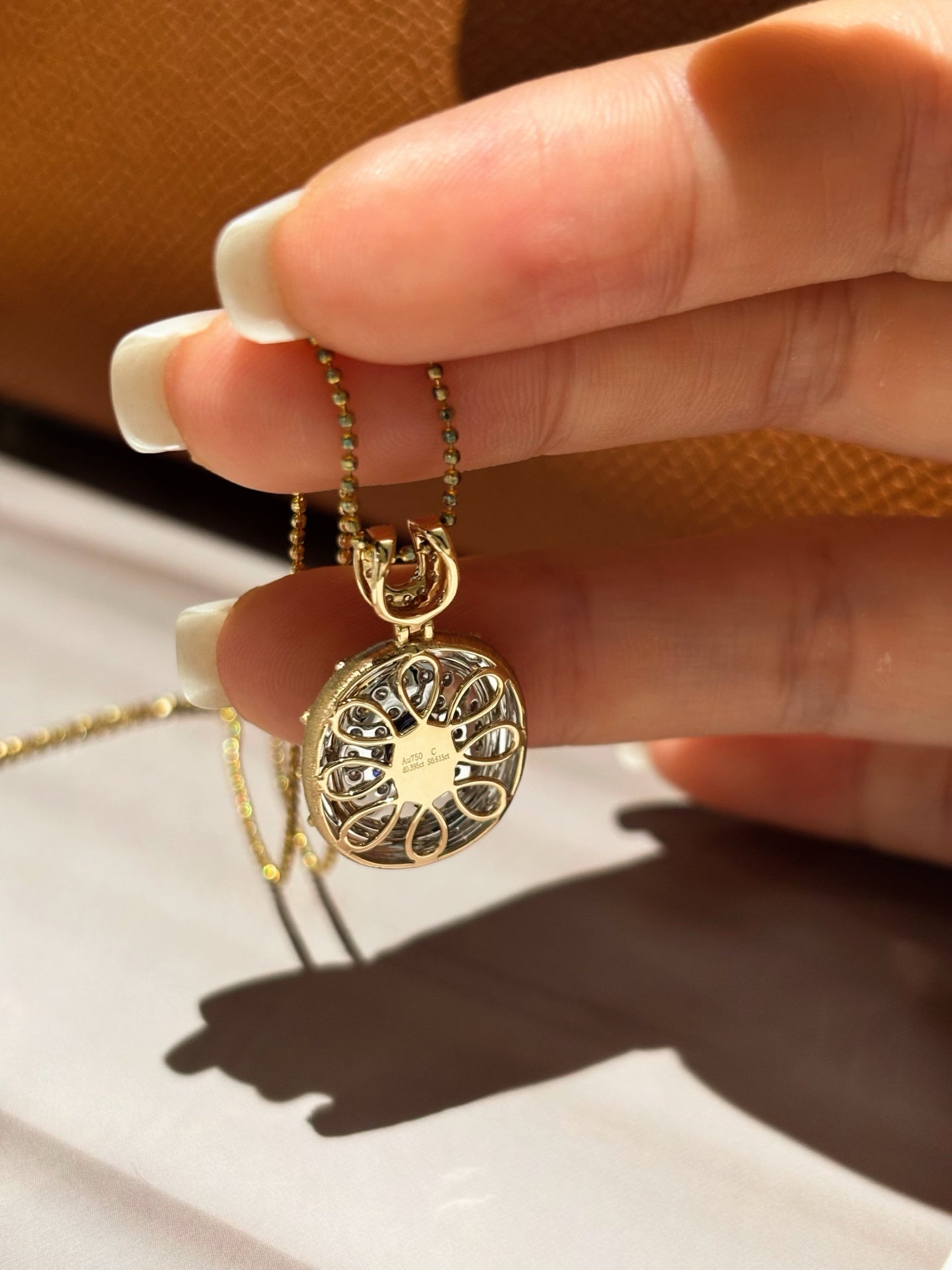 Two-Tone Solid Gold Oval Lab Grown Royal Blue Sapphire Pavé Diamond Horseshoe Motif Locket Pendant Necklace | 18K Gold