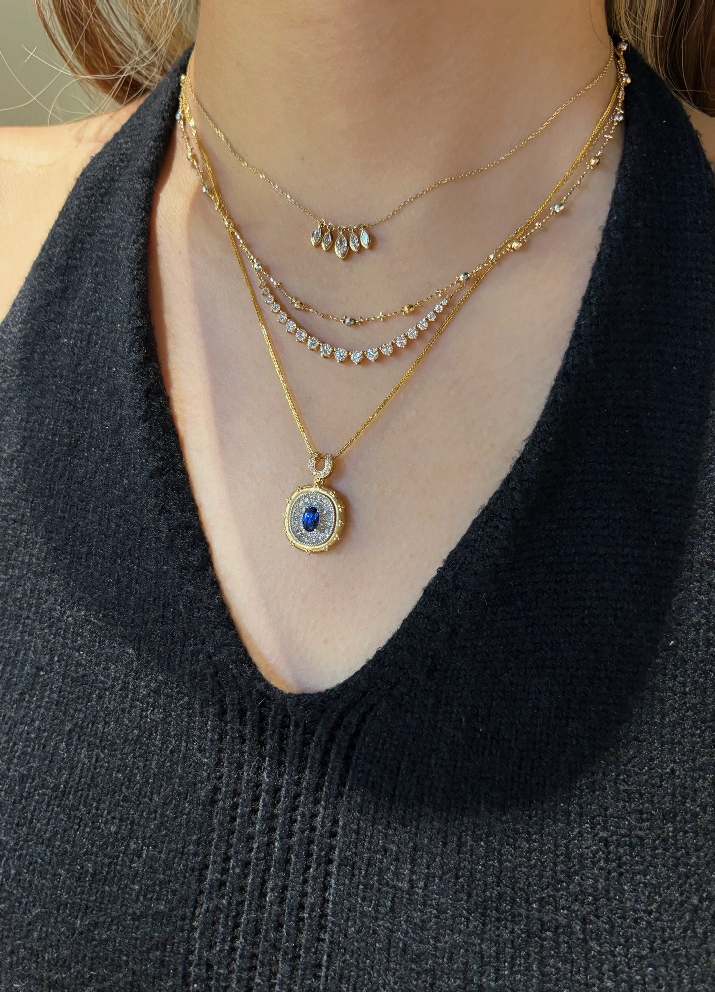 Marquise Leaf Bezel Set Lab Grown Diamond Dangle Pendant Necklace | 18K Gold